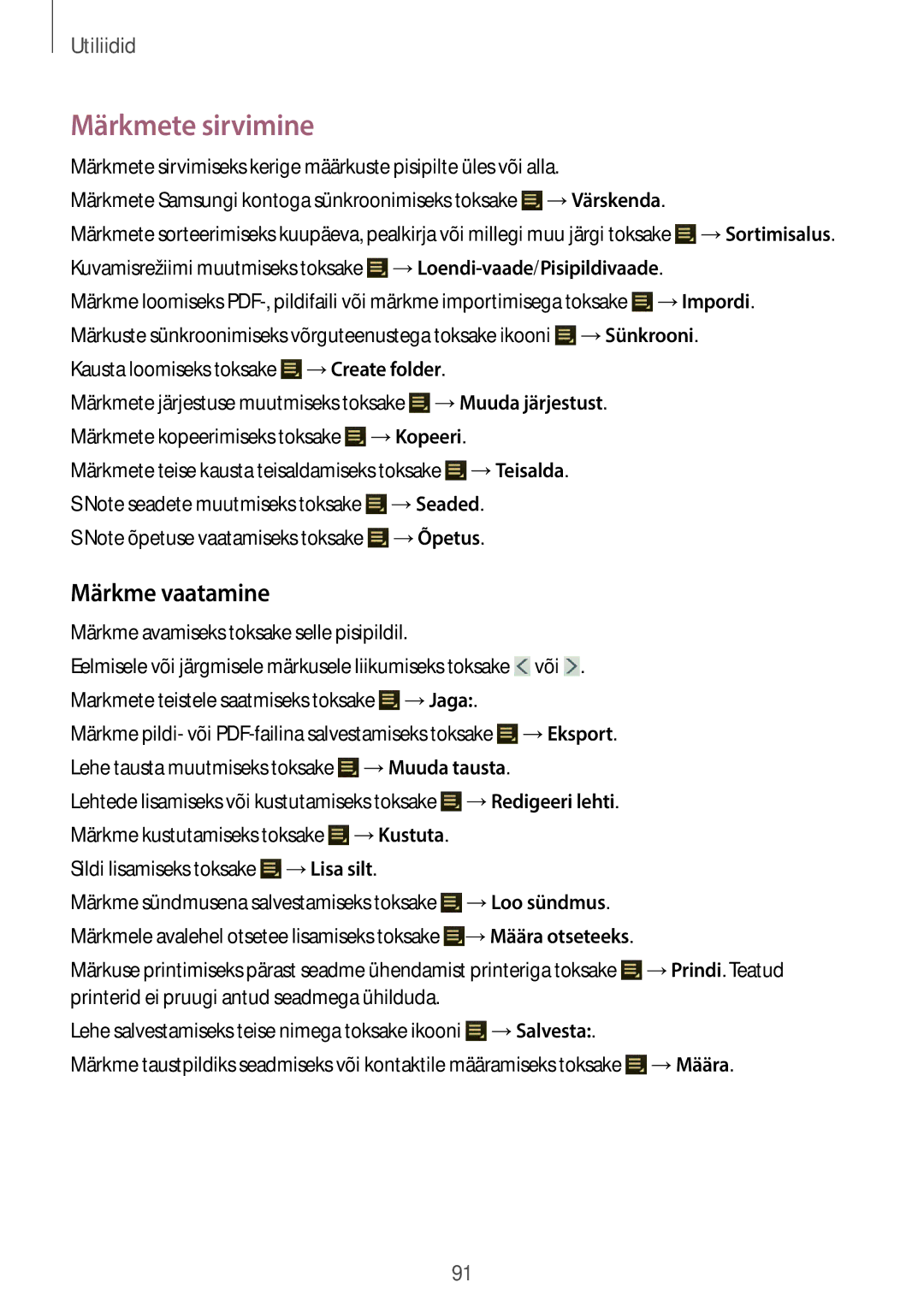 Samsung GT-N8000ZWASEB, GT-N8000EAASEB manual Märkmete sirvimine, Märkme vaatamine 