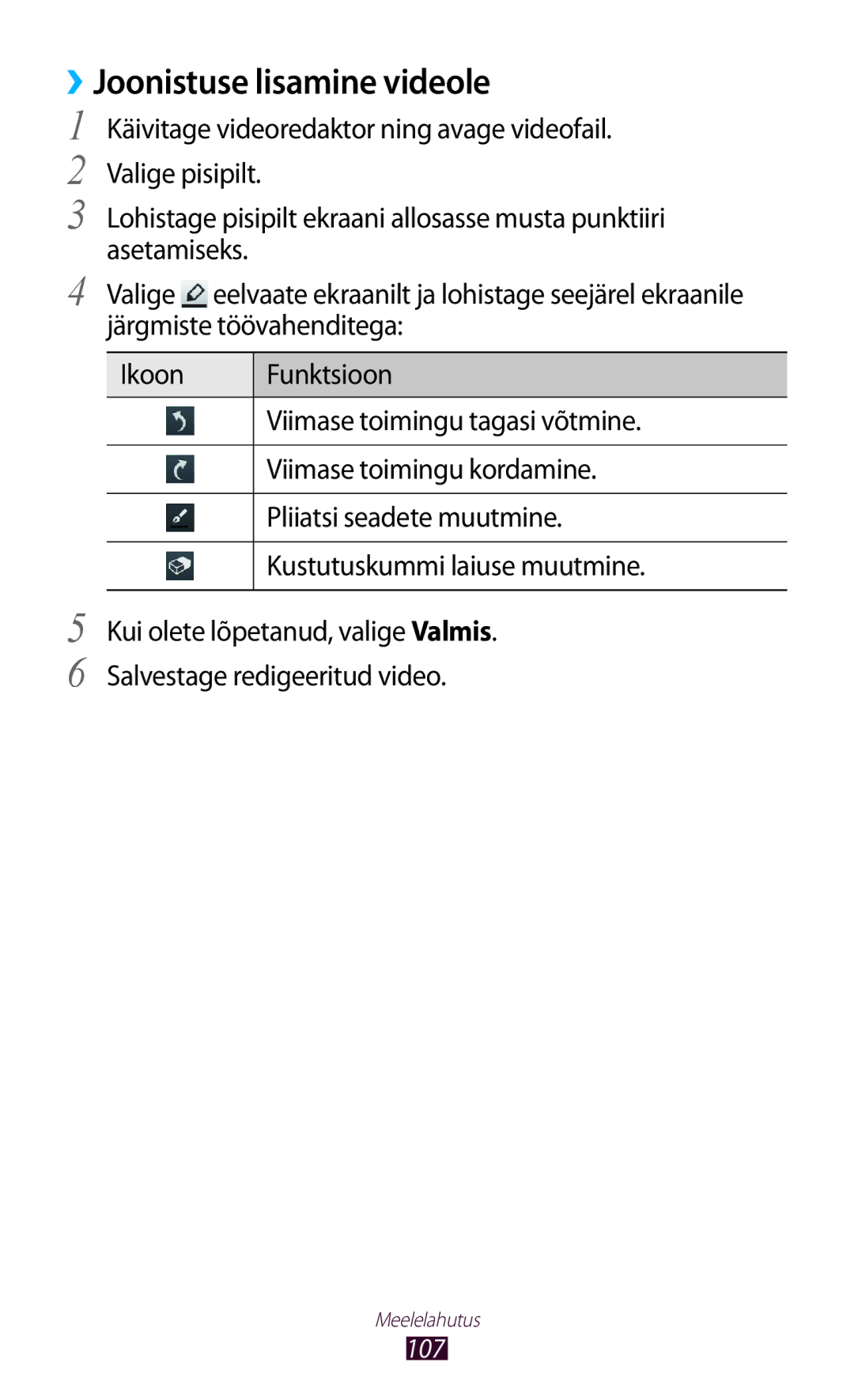 Samsung GT-N8000ZWASEB manual Joonistuse lisamine videole, Käivitage videoredaktor ning avage videofail, Valige pisipilt 