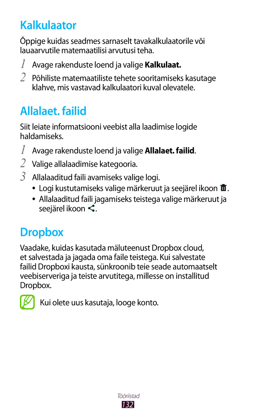 Samsung GT-N8000EAASEB, GT-N8000ZWASEB Kalkulaator, Allalaet. failid, Dropbox, Avage rakenduste loend ja valige Kalkulaat 