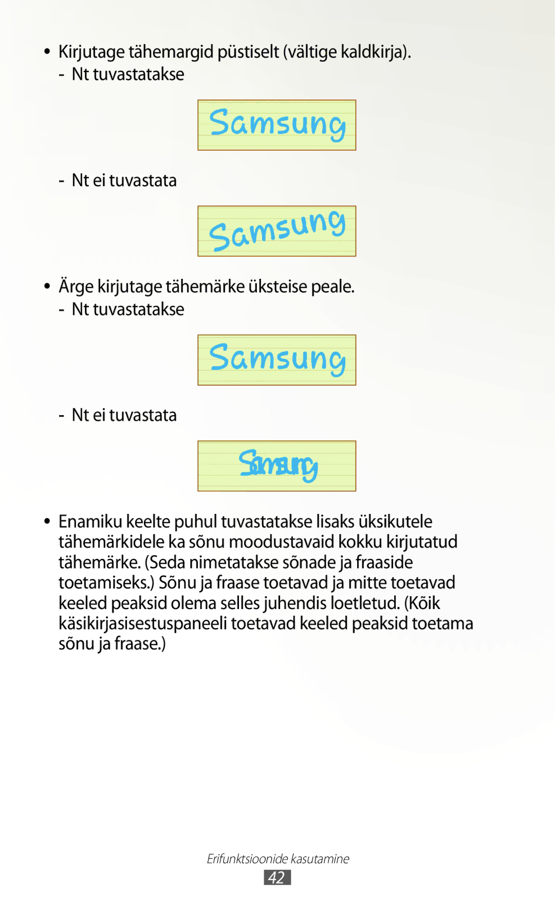 Samsung GT-N8000EAASEB, GT-N8000ZWASEB manual Erifunktsioonide kasutamine 