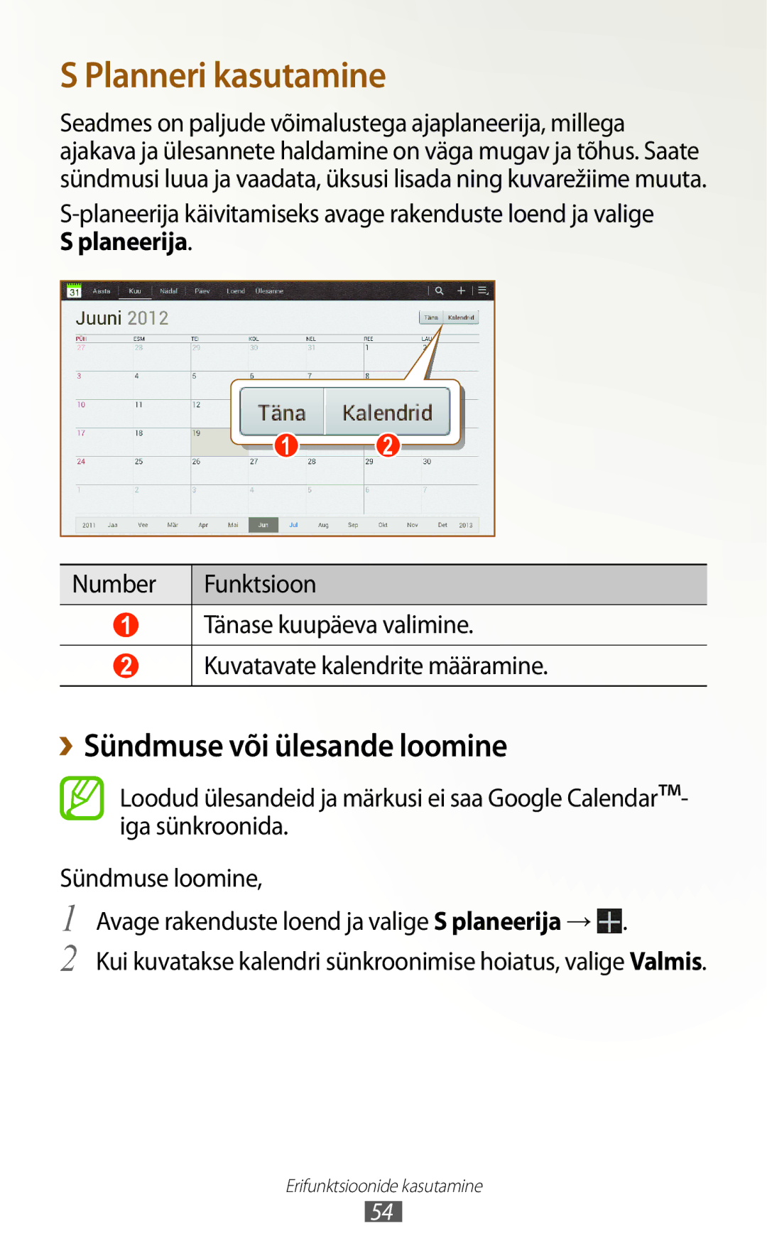 Samsung GT-N8000EAASEB, GT-N8000ZWASEB manual Planneri kasutamine, ››Sündmuse või ülesande loomine 