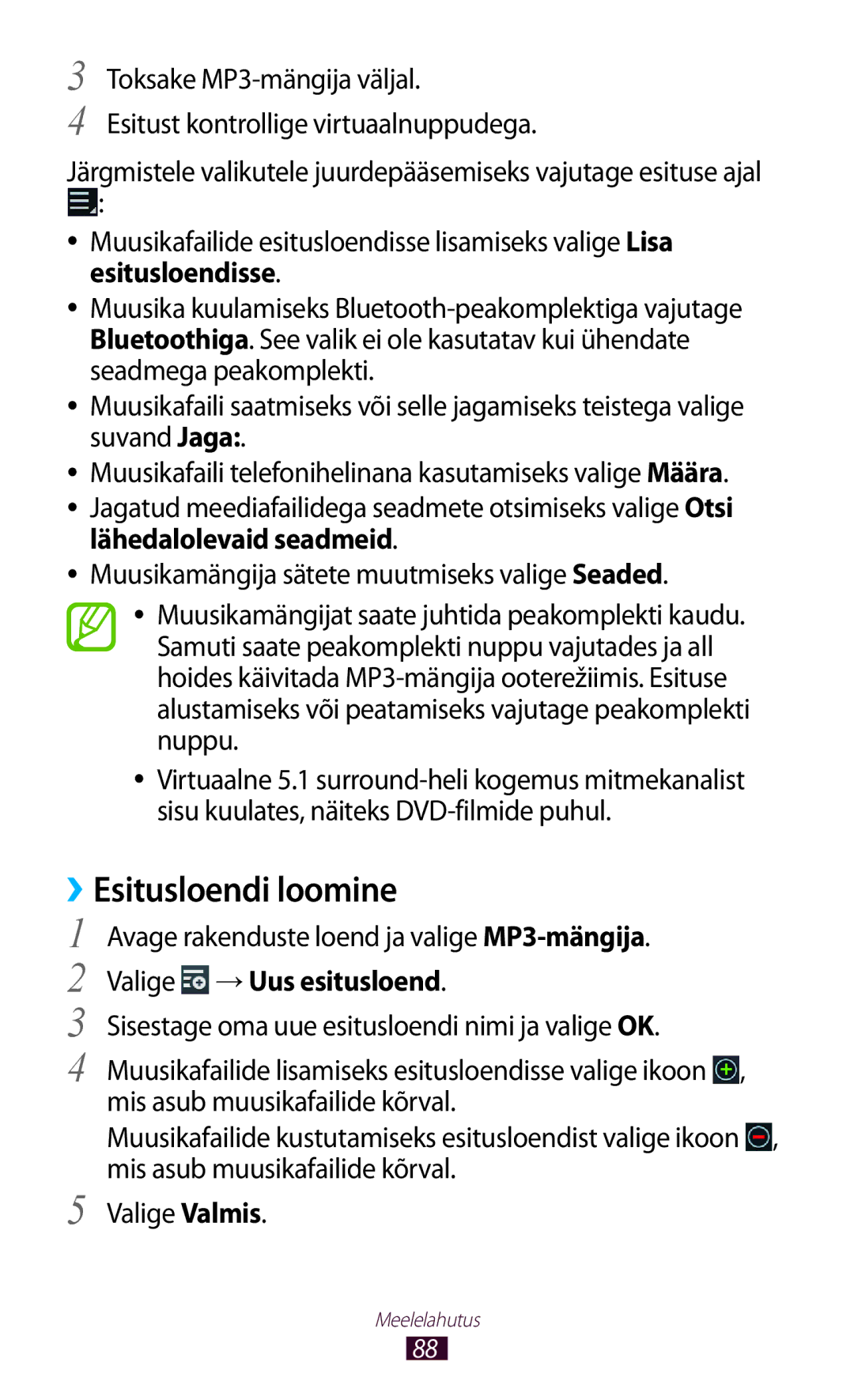 Samsung GT-N8000EAASEB manual ››Esitusloendi loomine, Lähedalolevaid seadmeid, Avage rakenduste loend ja valige MP3-mängija 