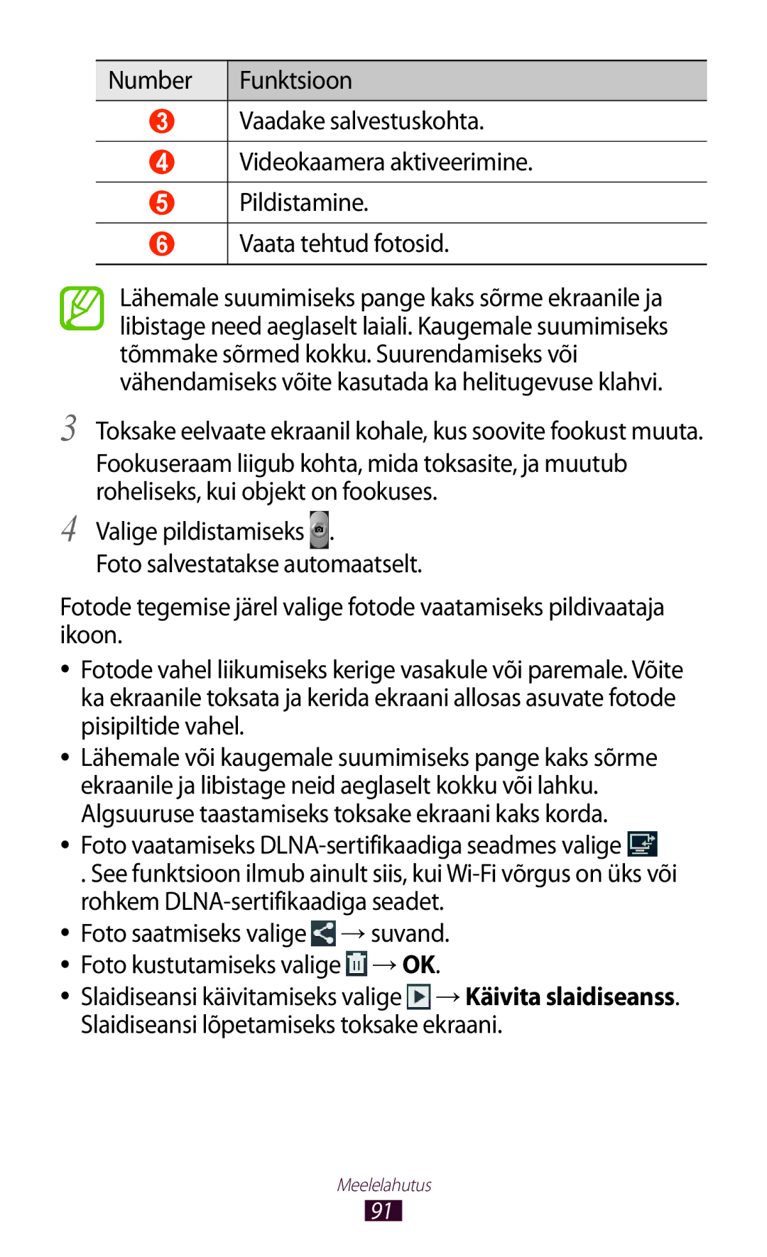 Samsung GT-N8000ZWASEB, GT-N8000EAASEB manual Toksake eelvaate ekraanil kohale, kus soovite fookust muuta 