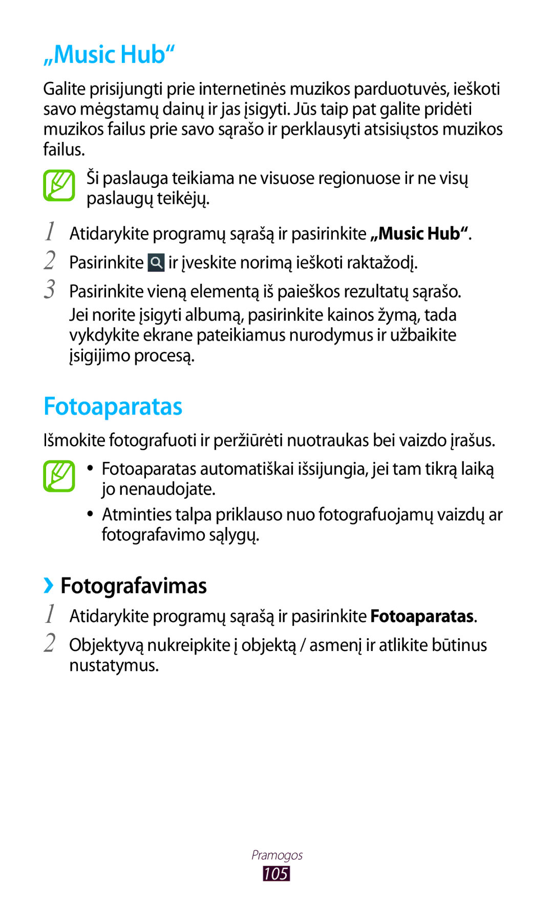 Samsung GT-N8000ZWASEB, GT-N8000EAASEB manual „Music Hub, Fotoaparatas, ››Fotografavimas 