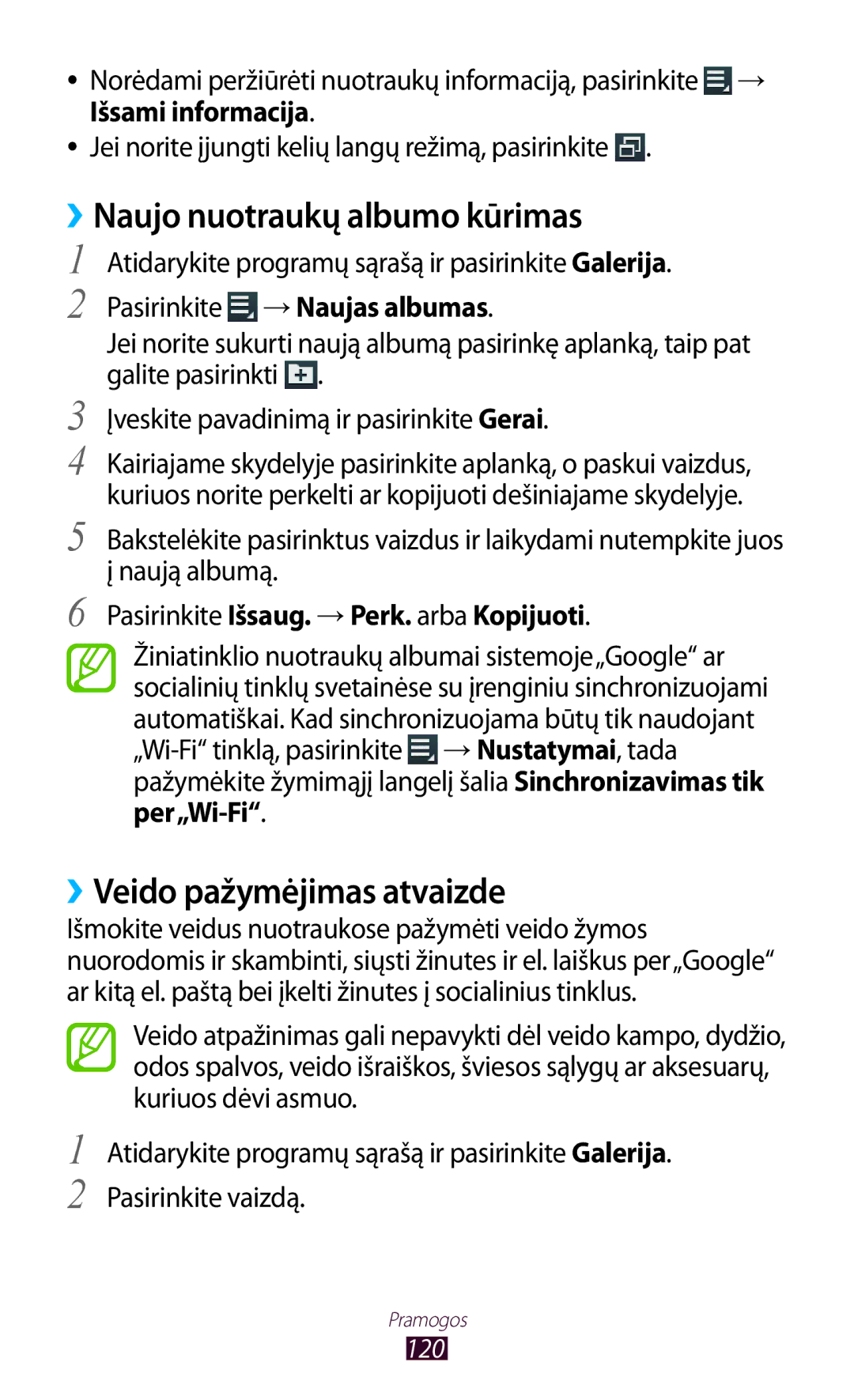 Samsung GT-N8000EAASEB manual ››Naujo nuotraukų albumo kūrimas, ››Veido pažymėjimas atvaizde, Pasirinkite →Naujas albumas 