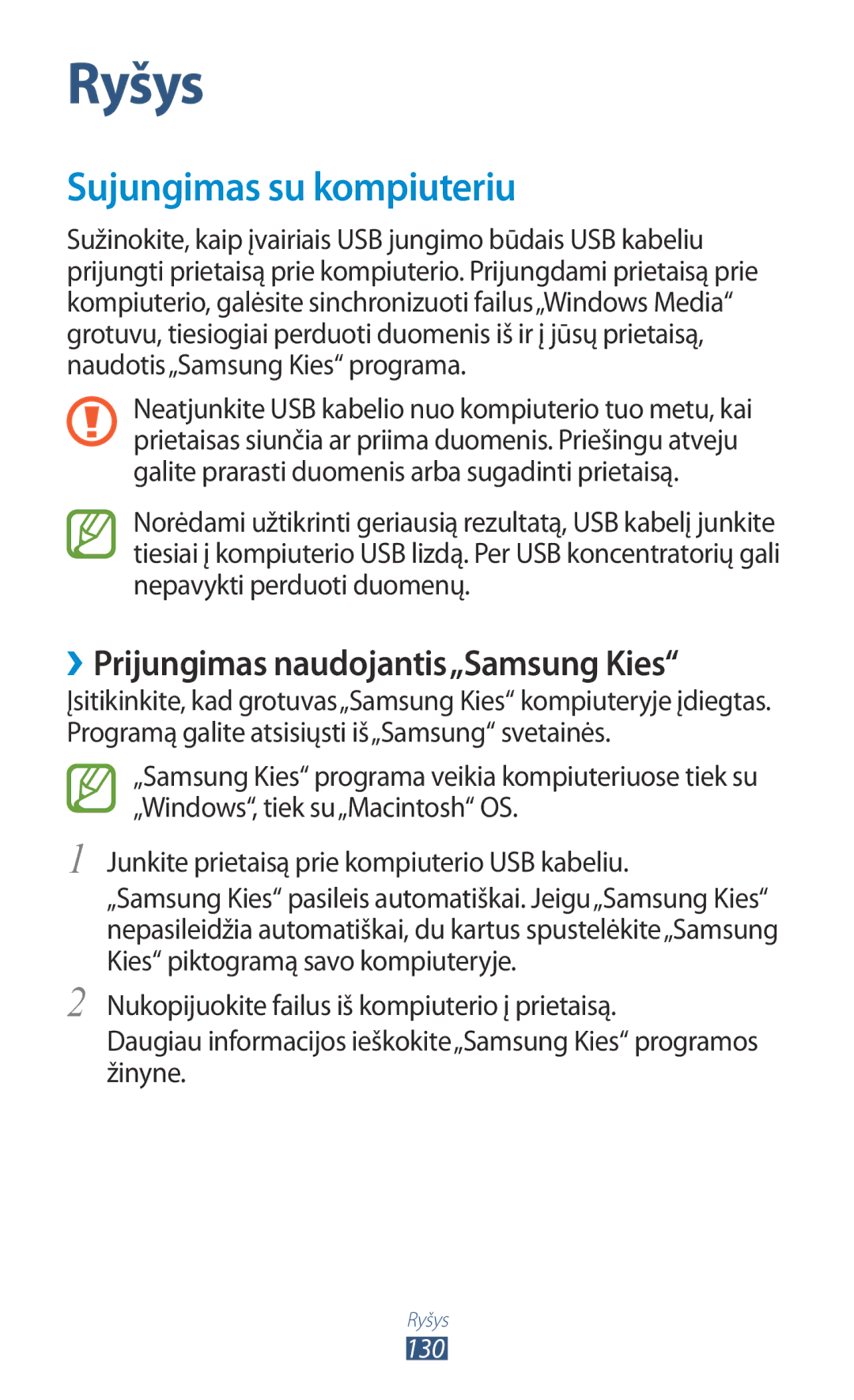 Samsung GT-N8000EAASEB, GT-N8000ZWASEB manual Sujungimas su kompiuteriu, ››Prijungimas naudojantis„Samsung Kies 