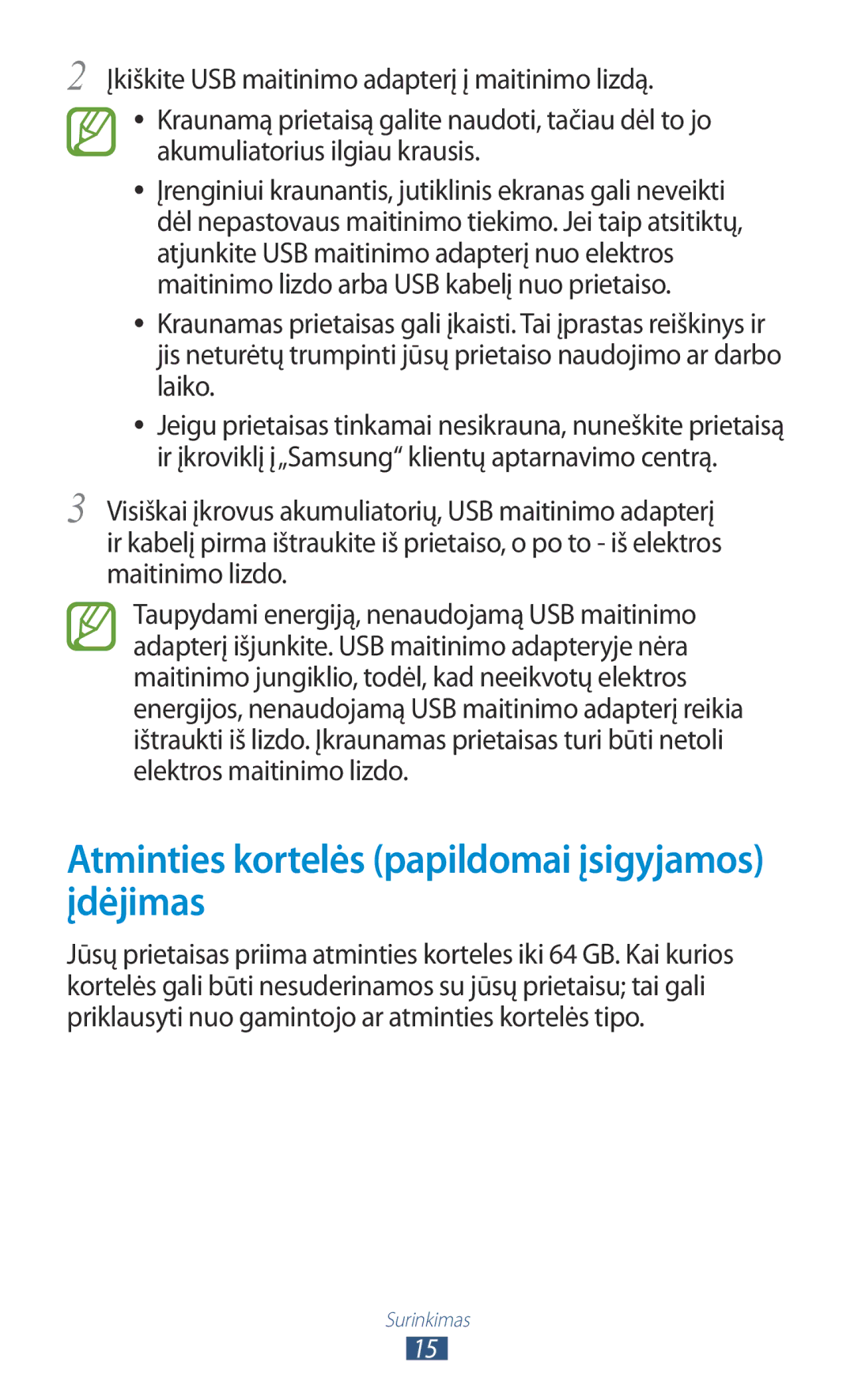 Samsung GT-N8000ZWASEB, GT-N8000EAASEB manual Atminties kortelės papildomai įsigyjamos įdėjimas 