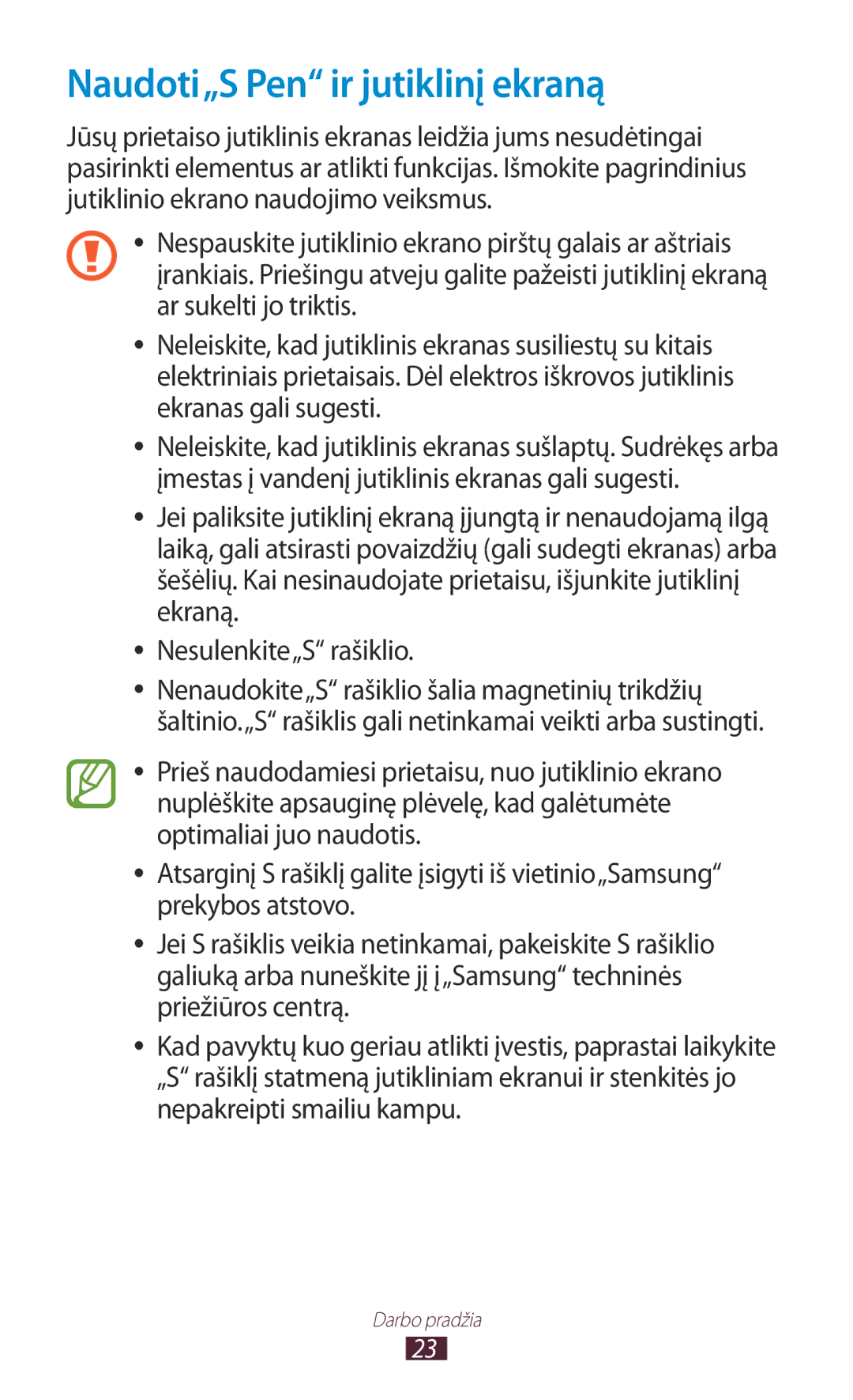 Samsung GT-N8000ZWASEB, GT-N8000EAASEB manual Naudoti„S Pen ir jutiklinį ekraną 