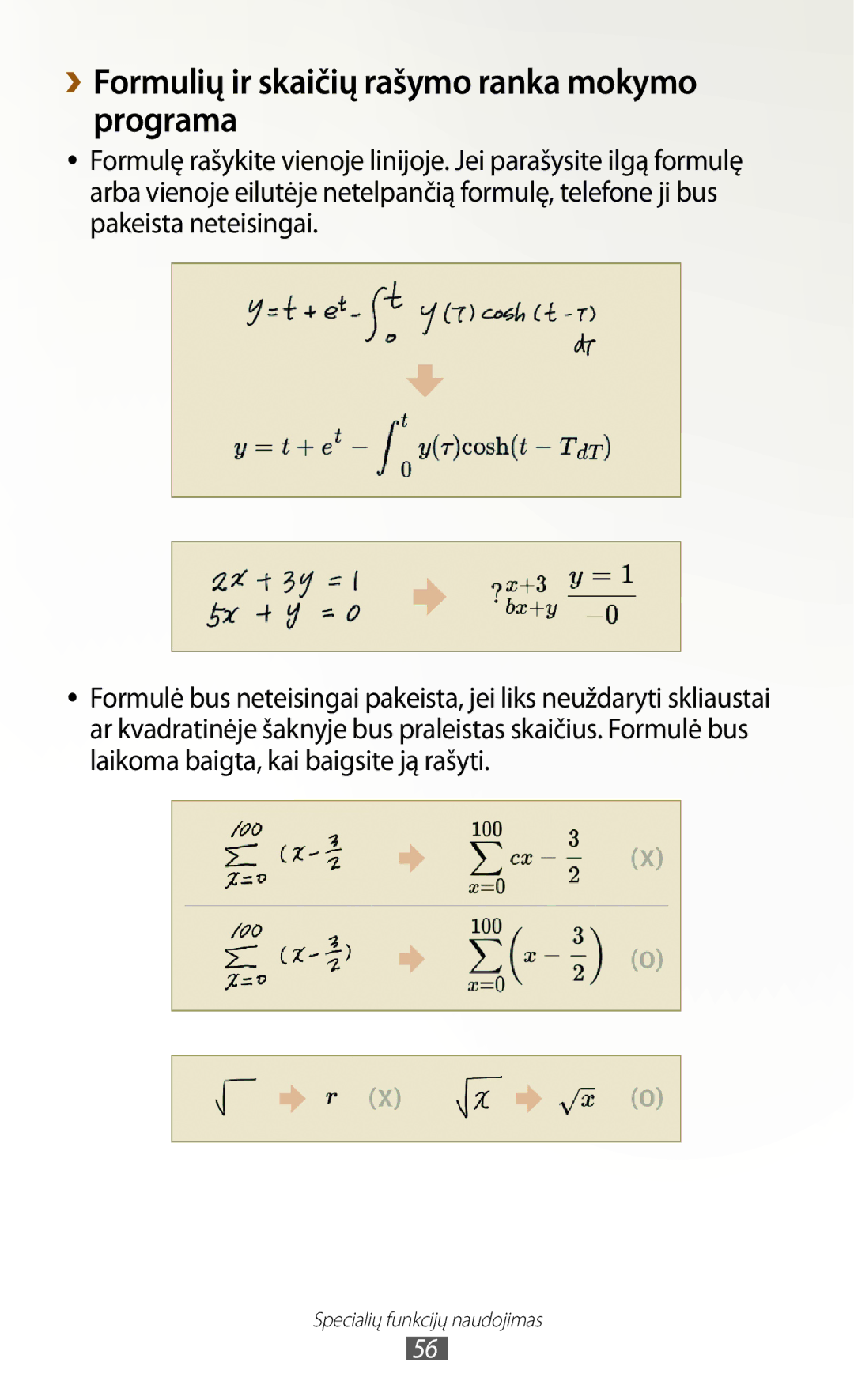 Samsung GT-N8000EAASEB, GT-N8000ZWASEB manual ››Formulių ir skaičių rašymo ranka mokymo programa 