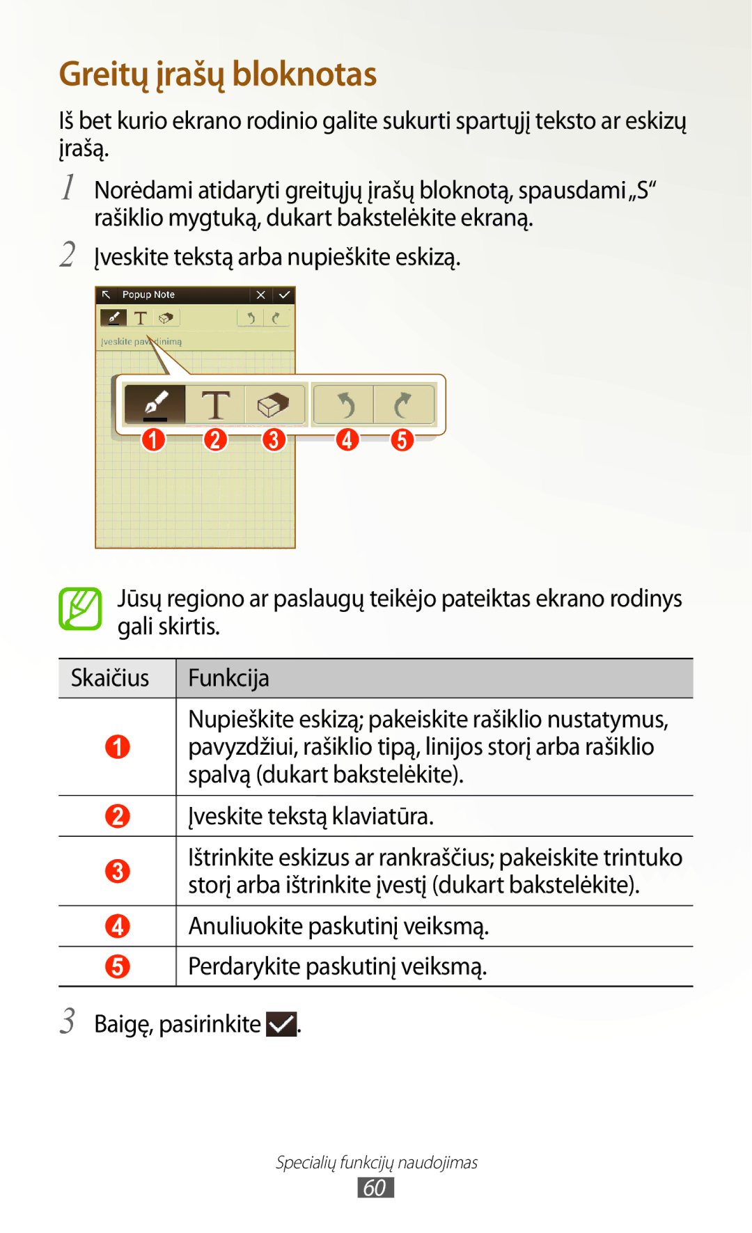 Samsung GT-N8000EAASEB, GT-N8000ZWASEB manual Greitų įrašų bloknotas 