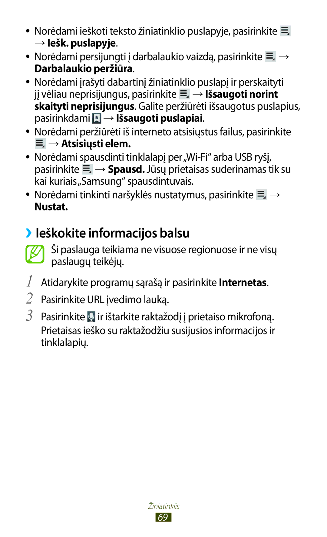 Samsung GT-N8000ZWASEB, GT-N8000EAASEB manual ››Ieškokite informacijos balsu, → Iešk. puslapyje, →Atsisiųsti elem, Nustat 