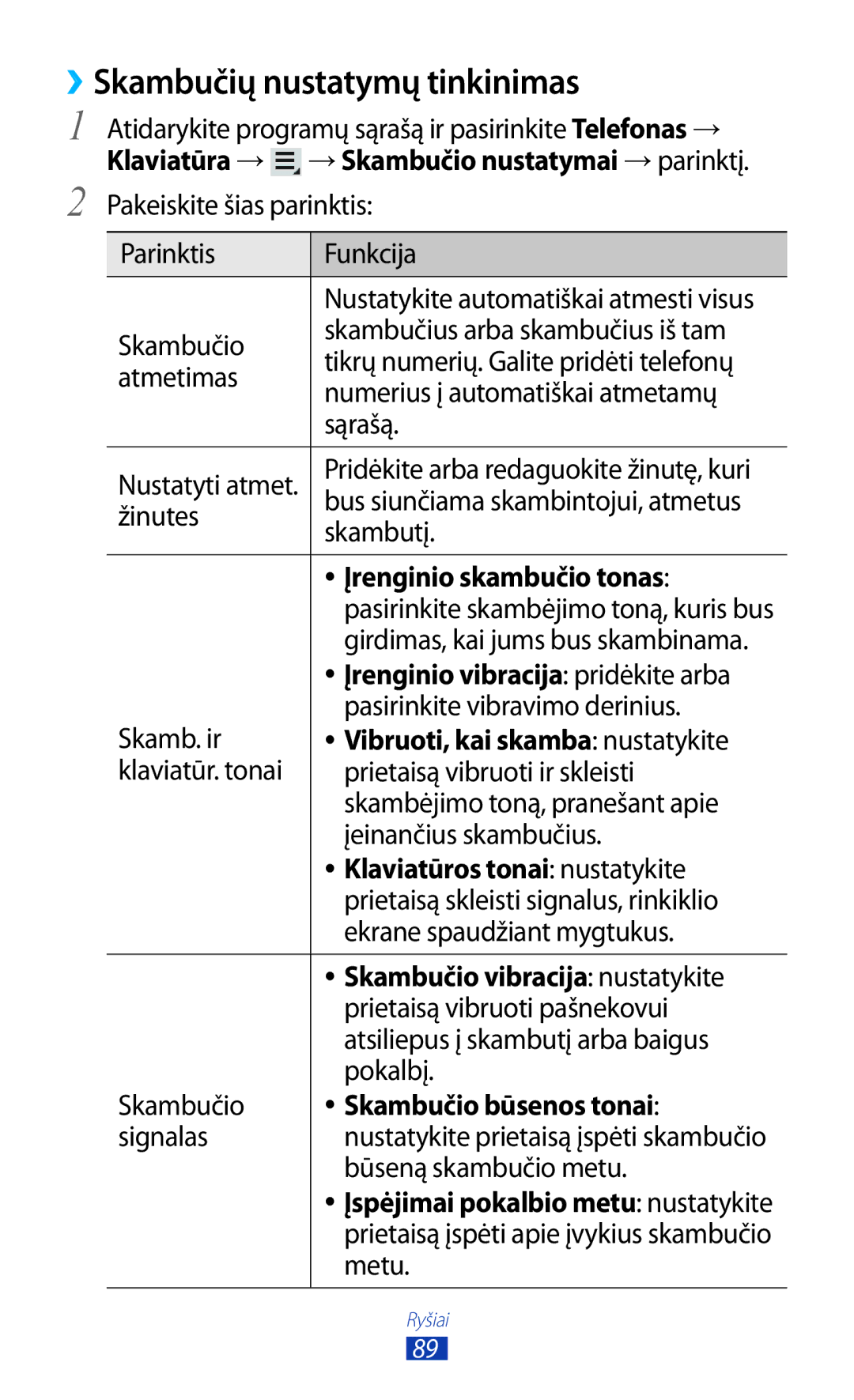 Samsung GT-N8000ZWASEB, GT-N8000EAASEB manual ››Skambučių nustatymų tinkinimas 