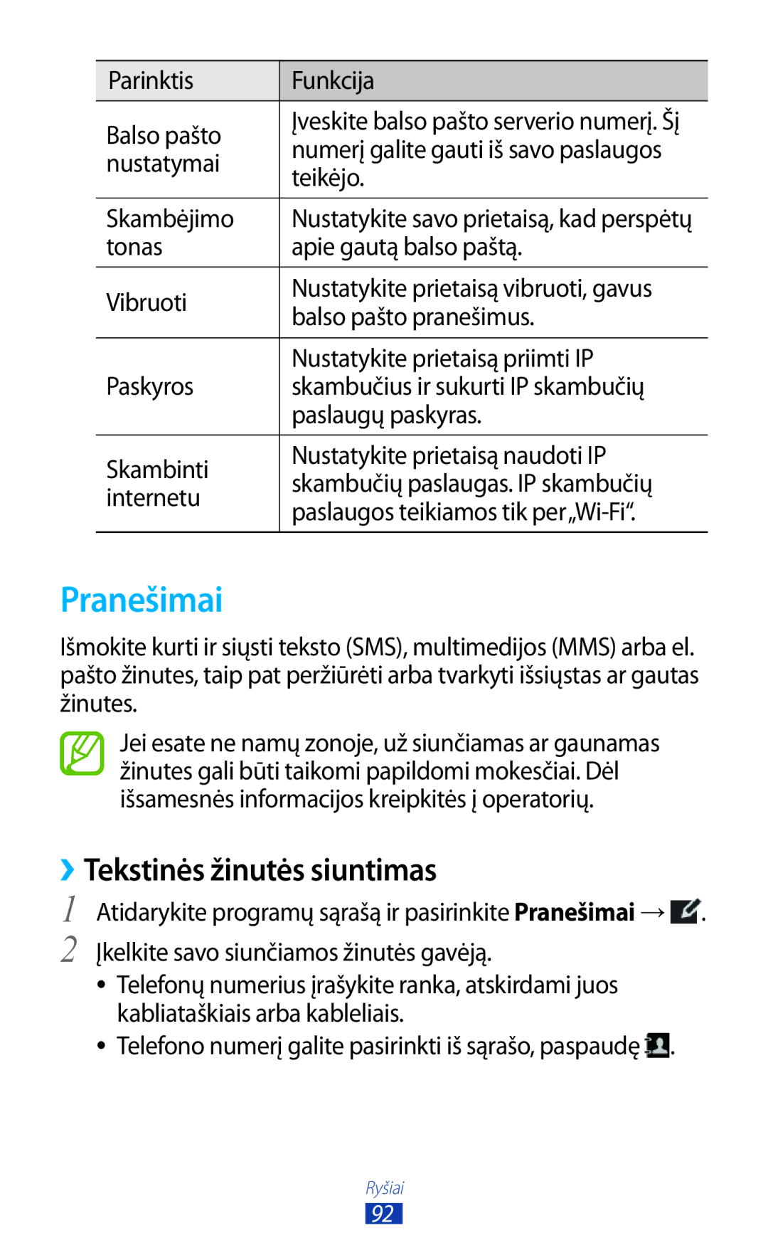 Samsung GT-N8000EAASEB, GT-N8000ZWASEB manual Pranešimai, ››Tekstinės žinutės siuntimas 