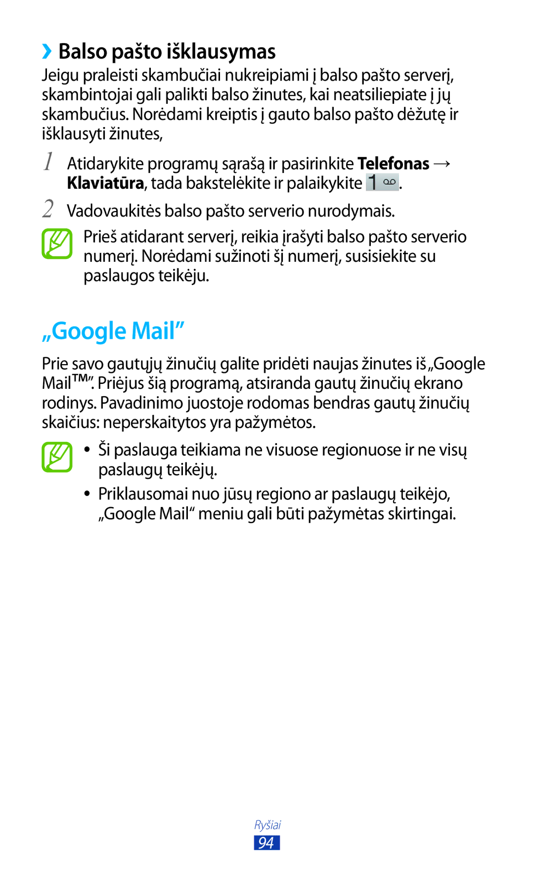 Samsung GT-N8000EAASEB, GT-N8000ZWASEB manual „Google Mail, ››Balso pašto išklausymas 