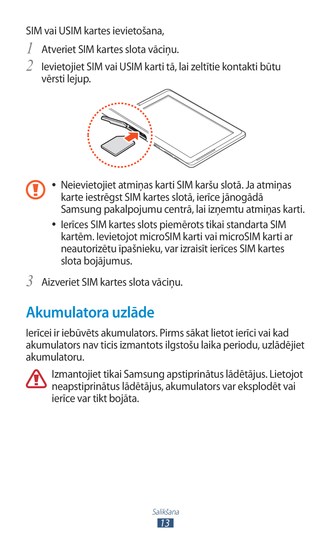 Samsung GT-N8000ZWASEB, GT-N8000EAASEB manual Akumulatora uzlāde 