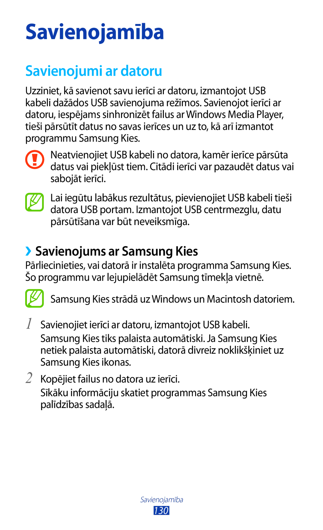 Samsung GT-N8000EAASEB, GT-N8000ZWASEB manual Savienojumi ar datoru, ››Savienojums ar Samsung Kies 