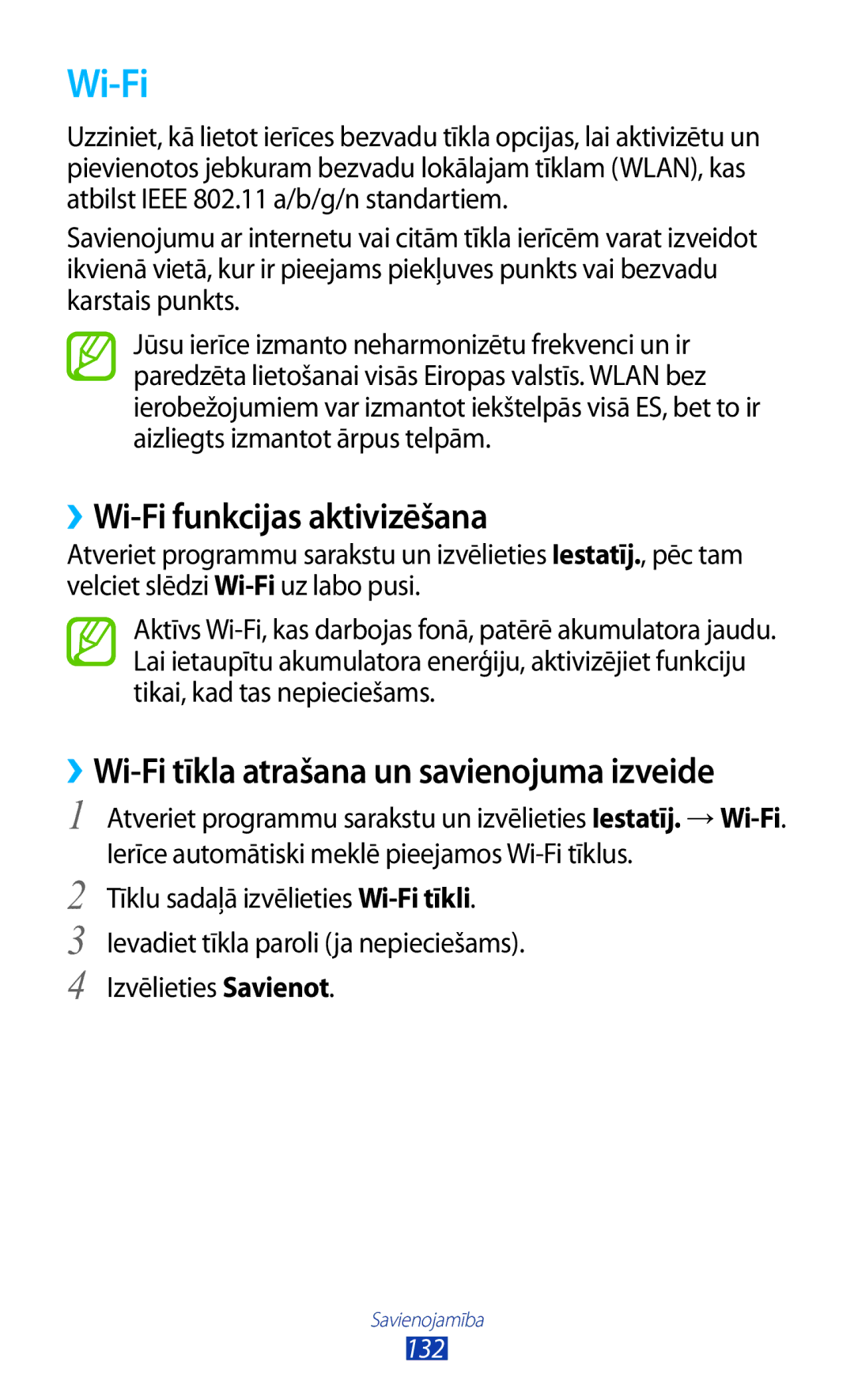 Samsung GT-N8000EAASEB, GT-N8000ZWASEB manual ››Wi-Fi funkcijas aktivizēšana 