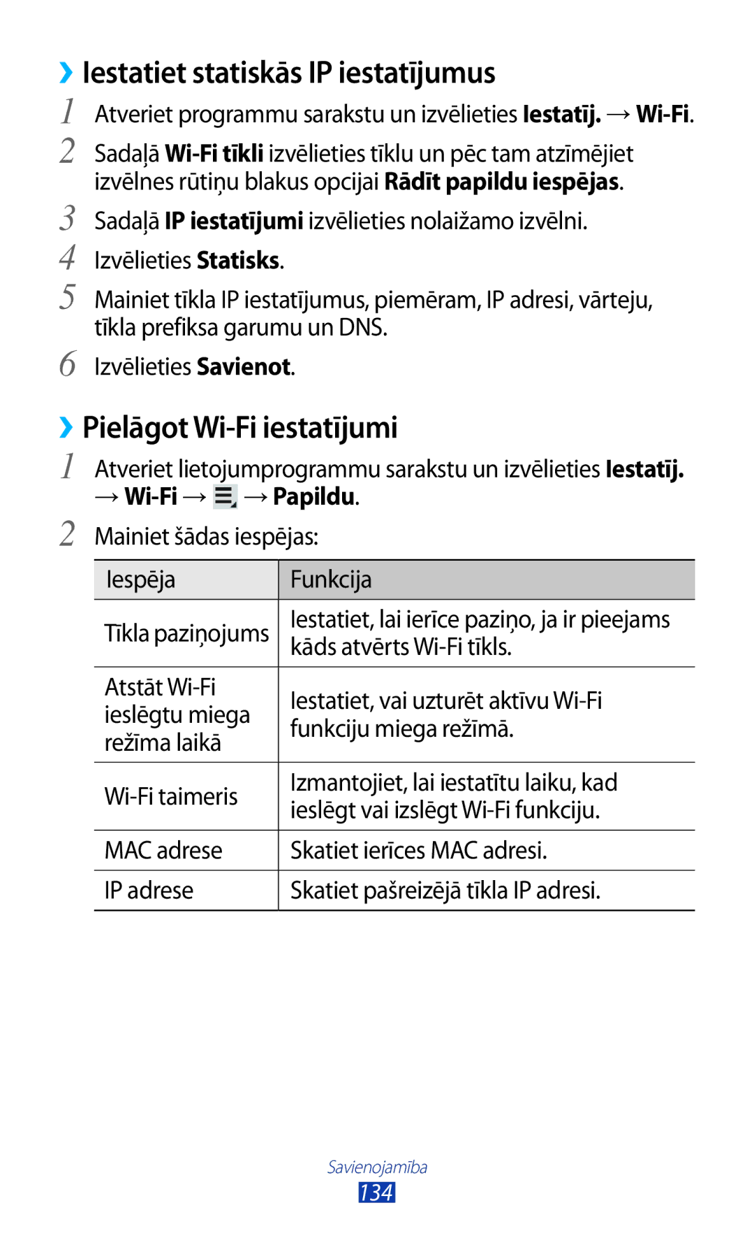 Samsung GT-N8000EAASEB manual ››Iestatiet statiskās IP iestatījumus, ››Pielāgot Wi-Fi iestatījumi, Kāds atvērts Wi-Fi tīkls 