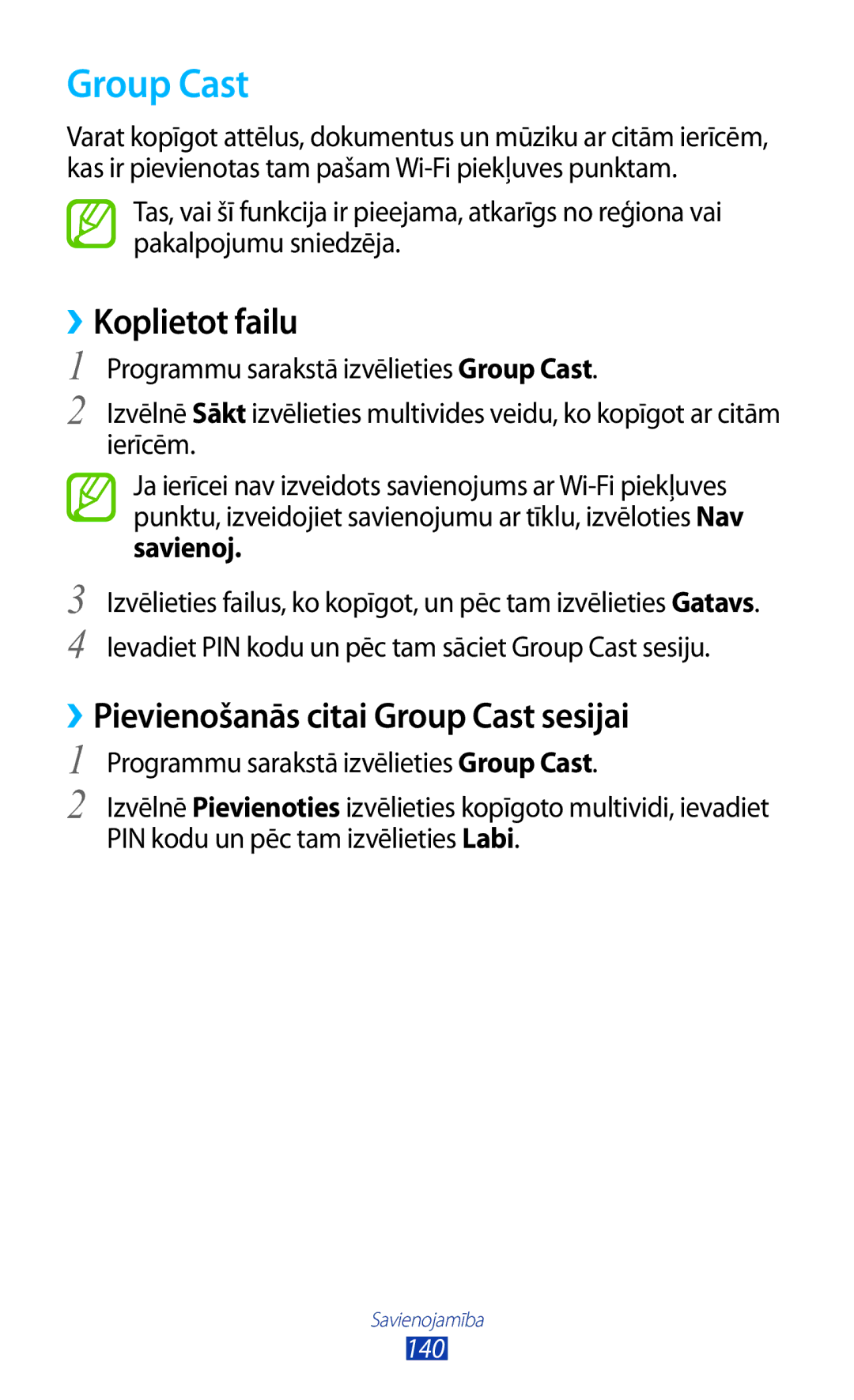 Samsung GT-N8000EAASEB, GT-N8000ZWASEB manual ››Pievienošanās citai Group Cast sesijai 