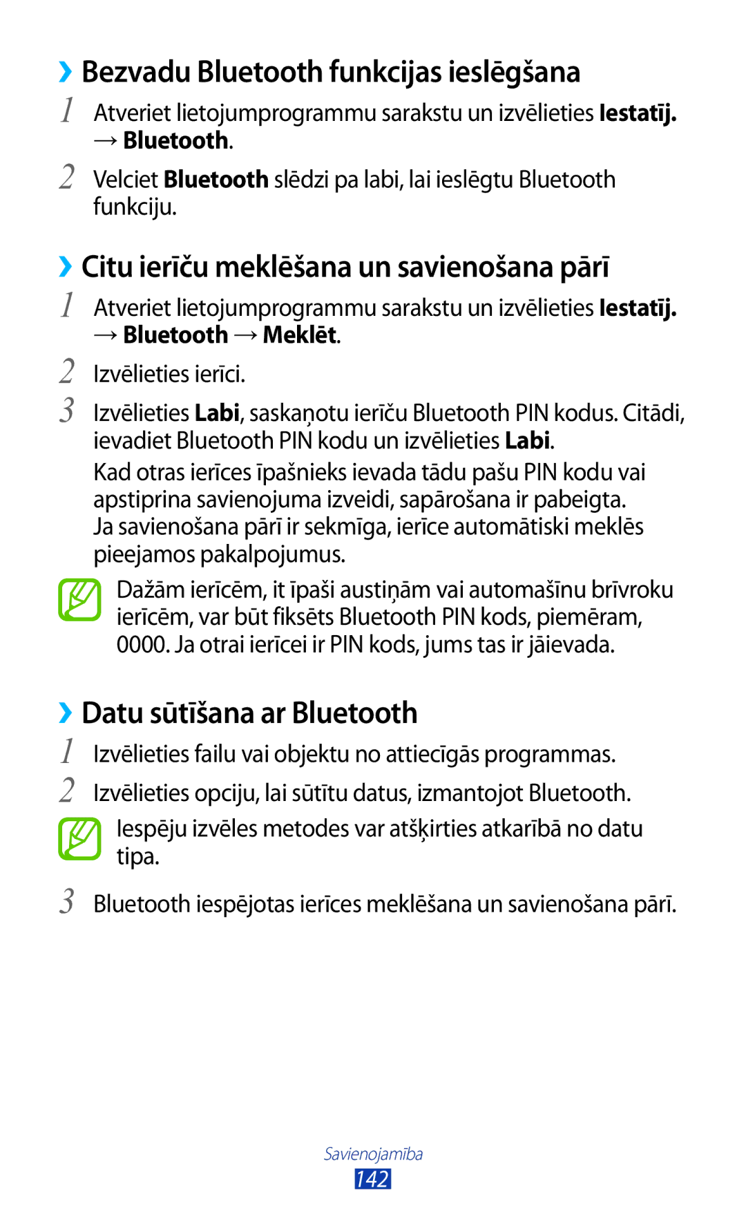 Samsung GT-N8000EAASEB ››Bezvadu Bluetooth funkcijas ieslēgšana, ››Citu ierīču meklēšana un savienošana pārī, → Bluetooth 