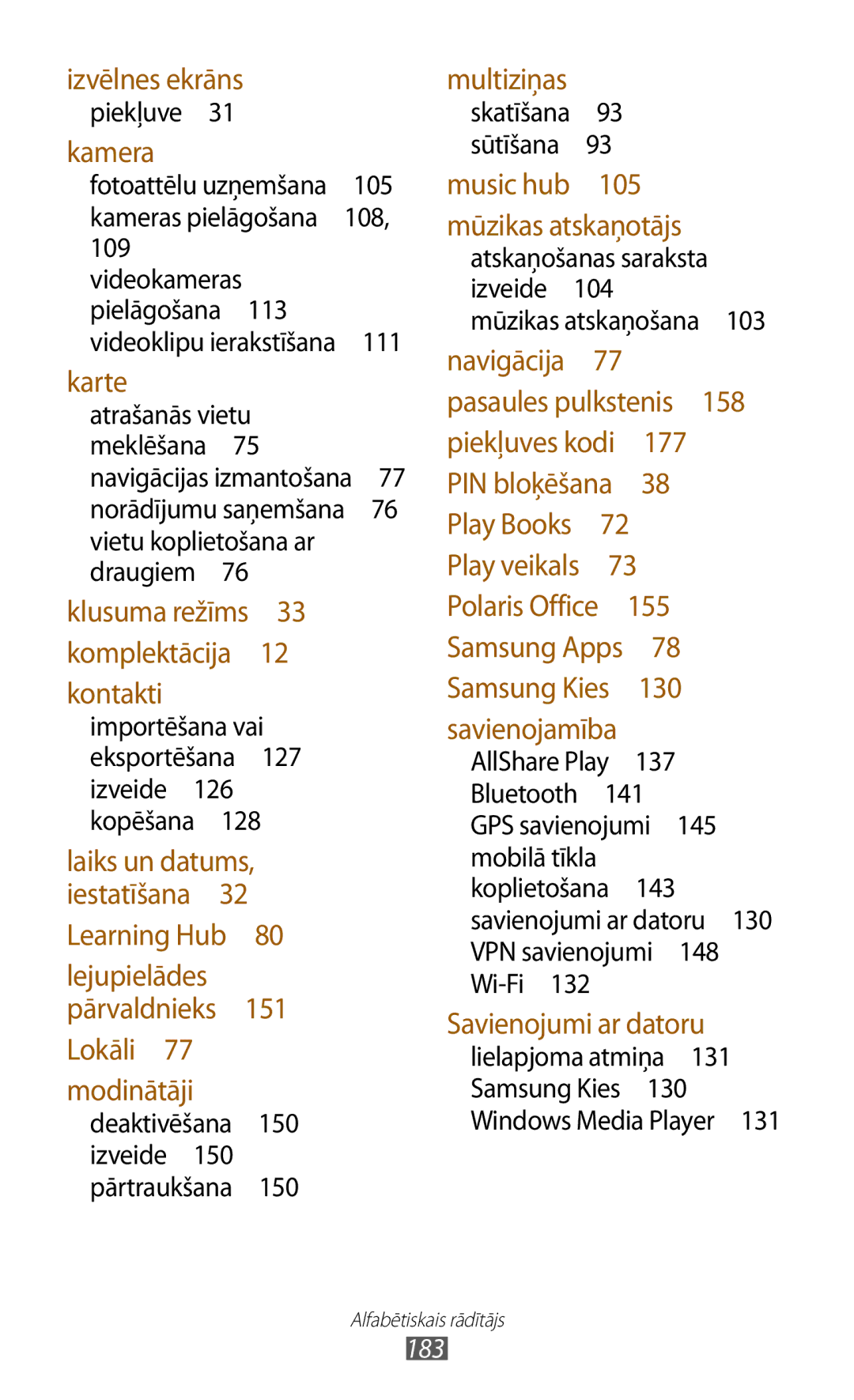 Samsung GT-N8000ZWASEB, GT-N8000EAASEB manual Izvēlnes ekrāns 