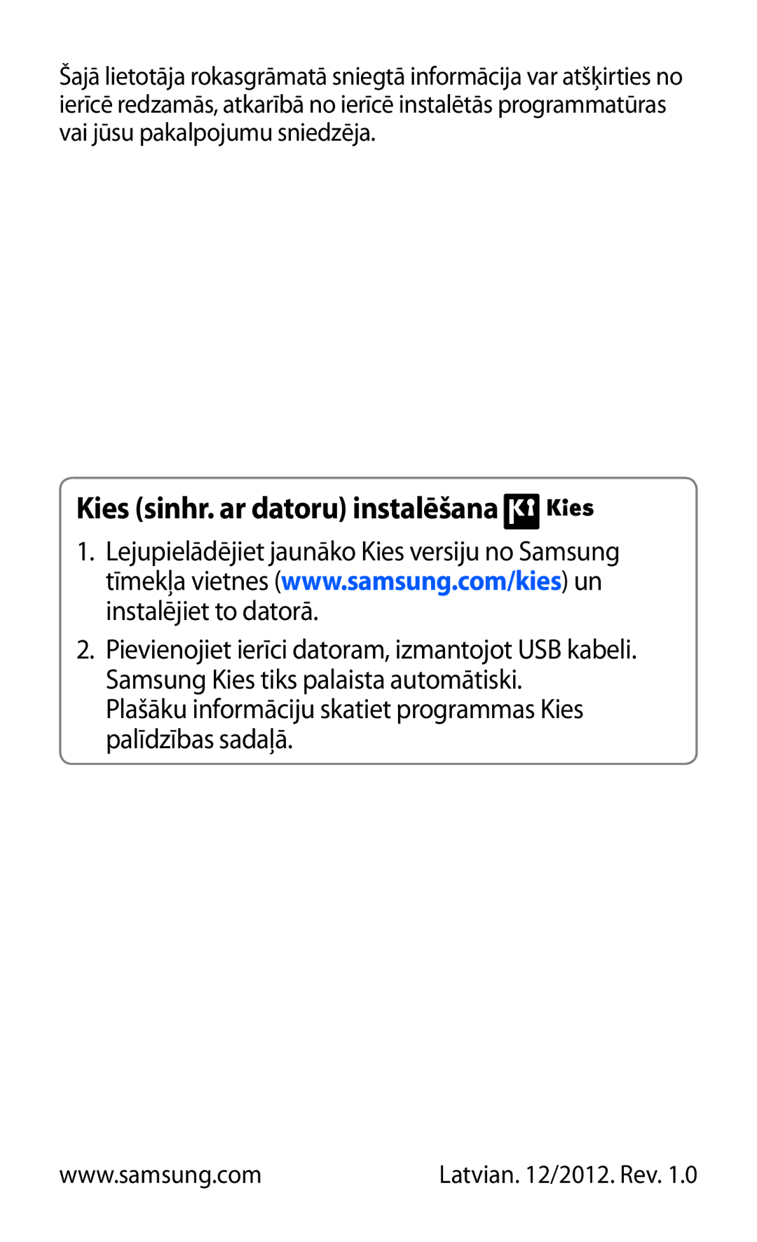 Samsung GT-N8000ZWASEB, GT-N8000EAASEB manual Kies sinhr. ar datoru instalēšana 