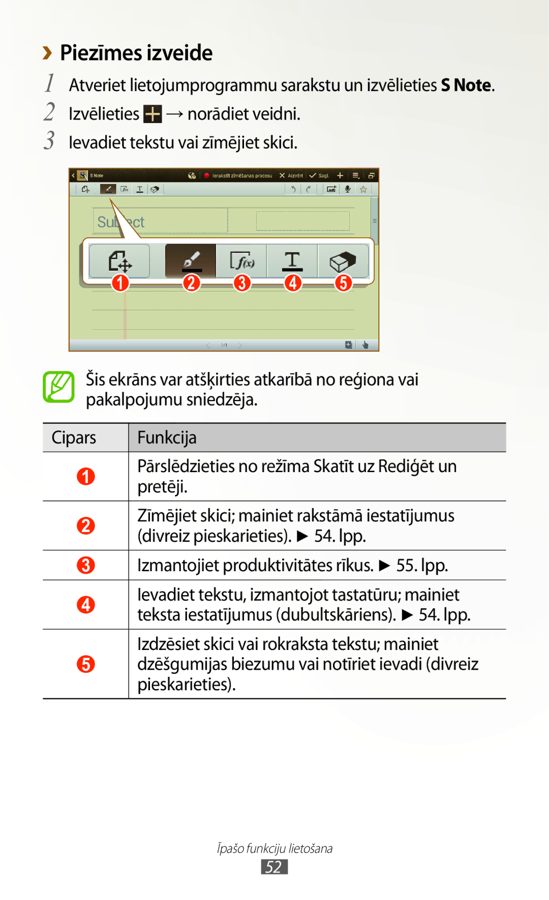 Samsung GT-N8000EAASEB, GT-N8000ZWASEB Piezīmes izveide, Izvēlieties →norādiet veidni, Ievadiet tekstu vai zīmējiet skici 