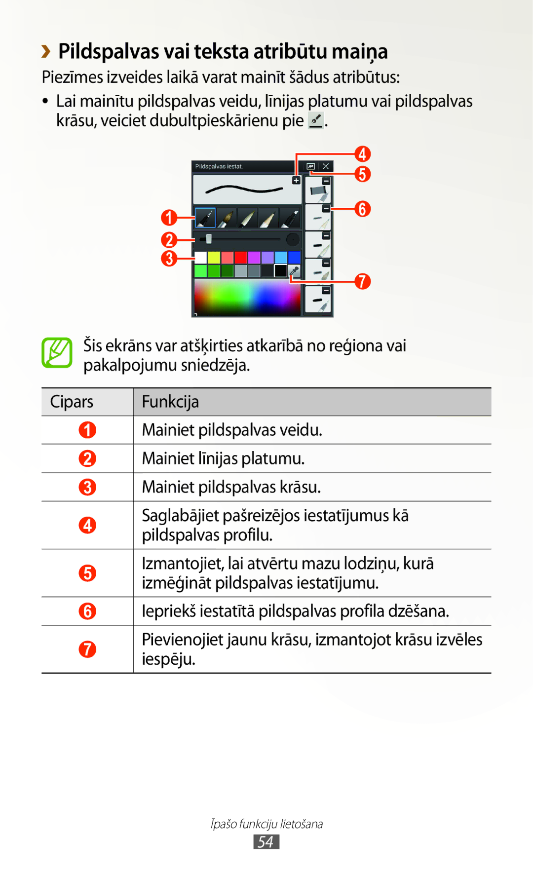 Samsung GT-N8000EAASEB, GT-N8000ZWASEB manual ››Pildspalvas vai teksta atribūtu maiņa 