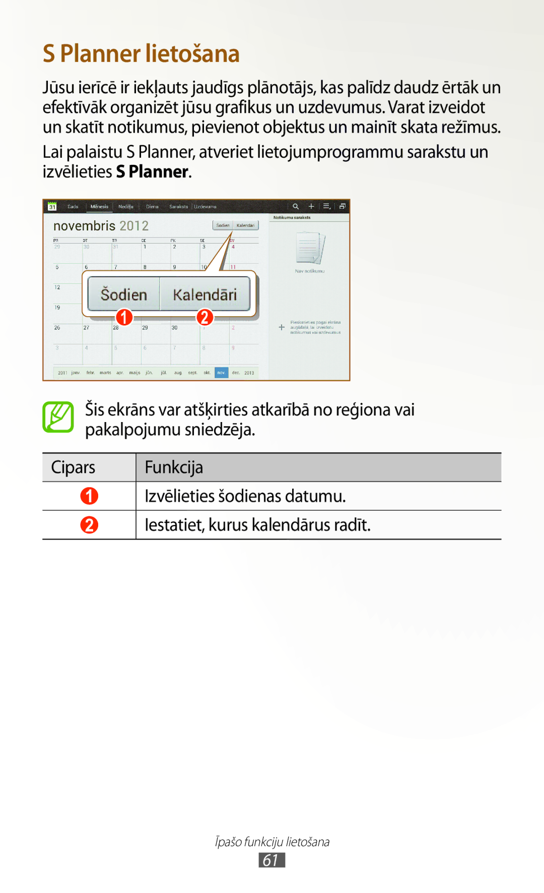 Samsung GT-N8000ZWASEB, GT-N8000EAASEB manual Planner lietošana 