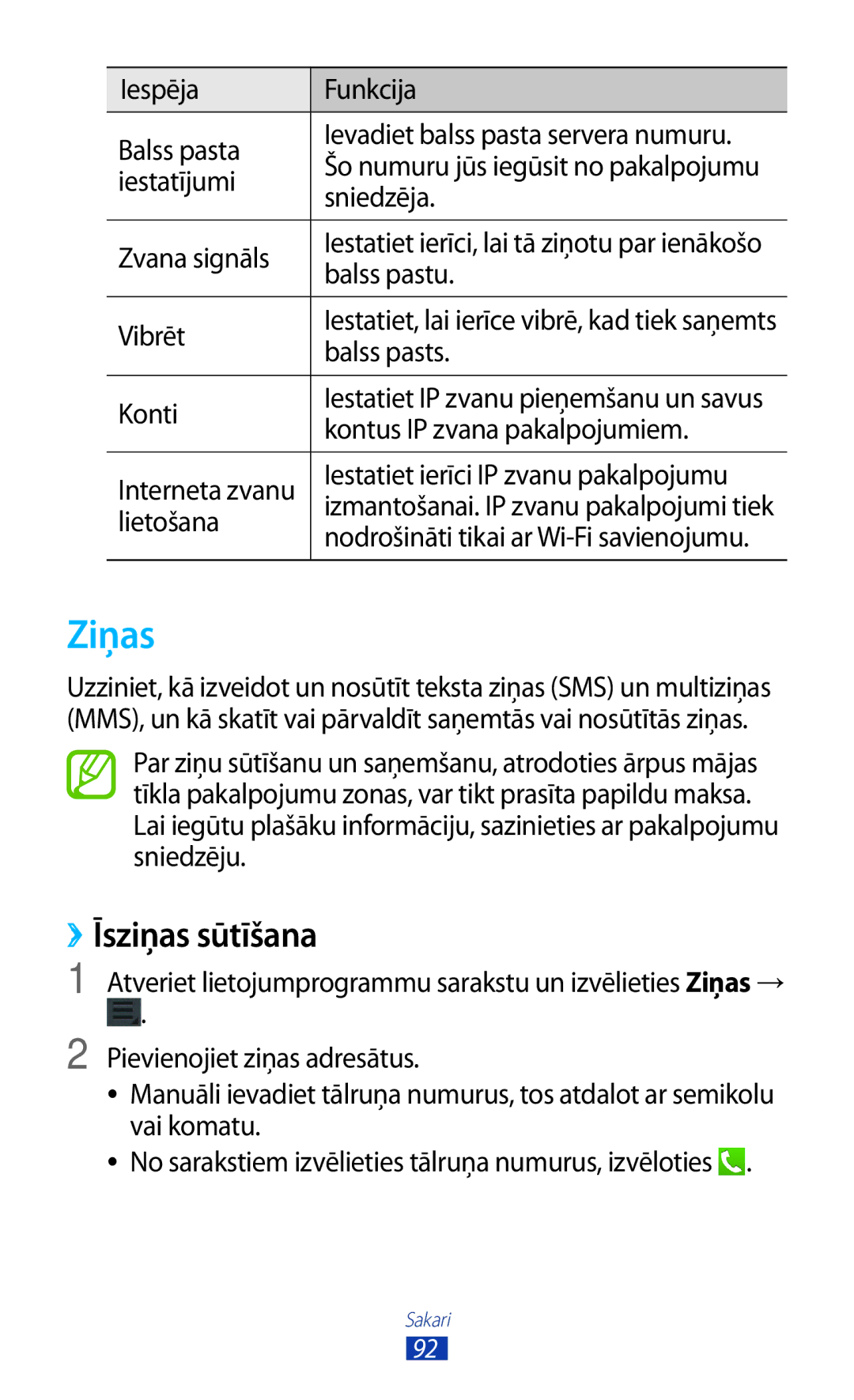 Samsung GT-N8000EAASEB, GT-N8000ZWASEB manual Ziņas, ››Īsziņas sūtīšana 