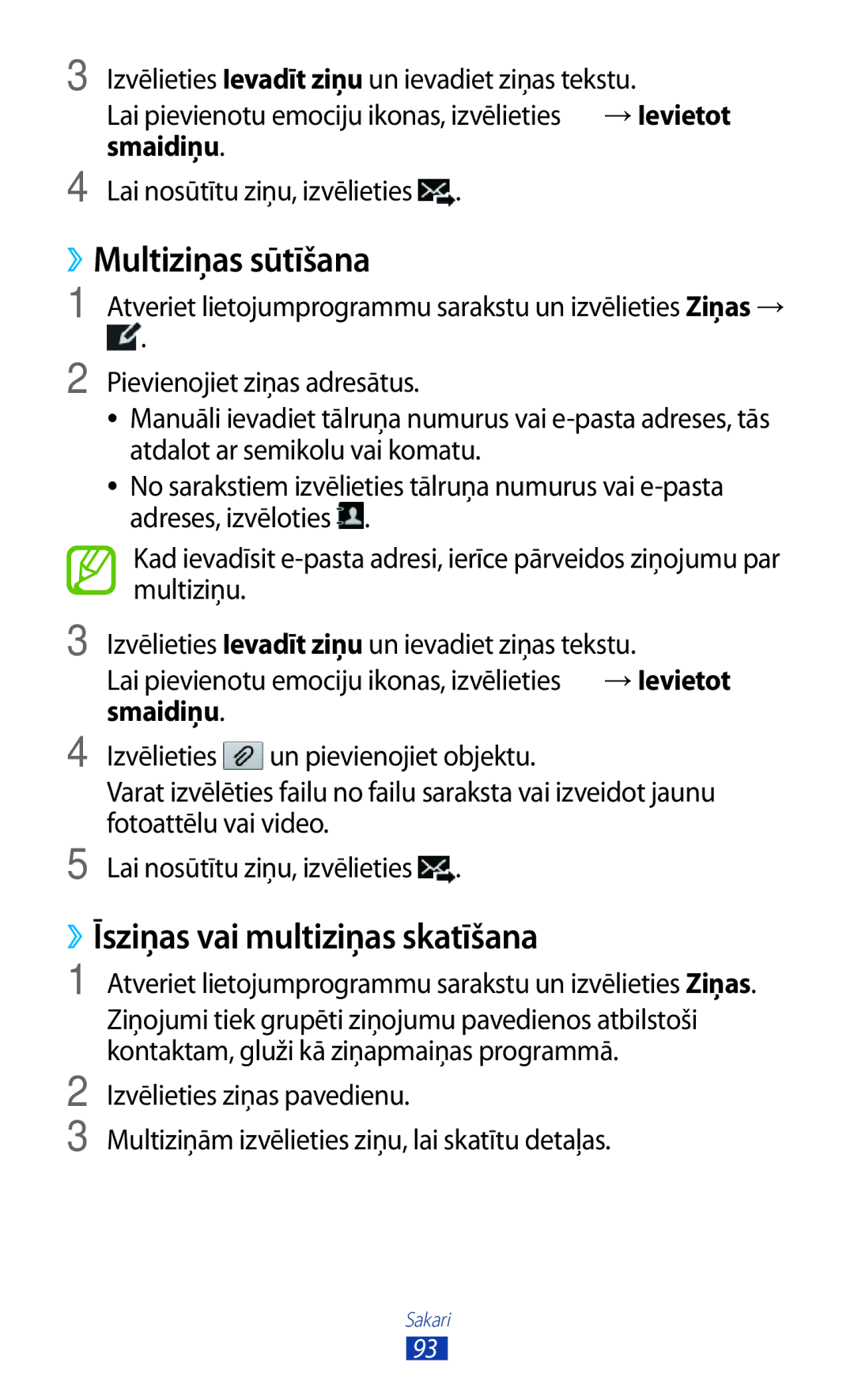 Samsung GT-N8000ZWASEB, GT-N8000EAASEB manual ››Multiziņas sūtīšana, ››Īsziņas vai multiziņas skatīšana 