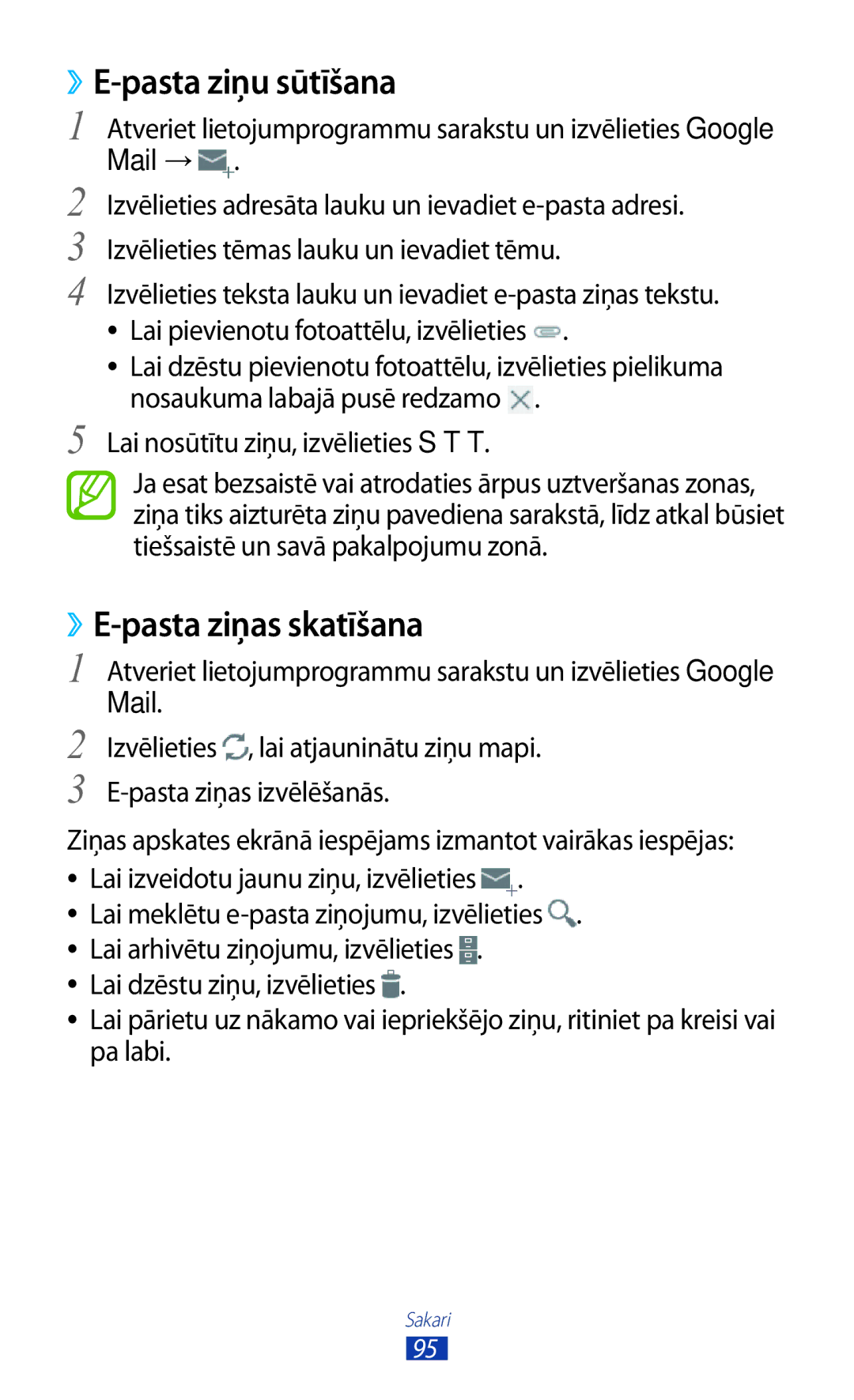 Samsung GT-N8000ZWASEB, GT-N8000EAASEB manual Pasta ziņu sūtīšana, ››E-pasta ziņas skatīšana, Mail → 
