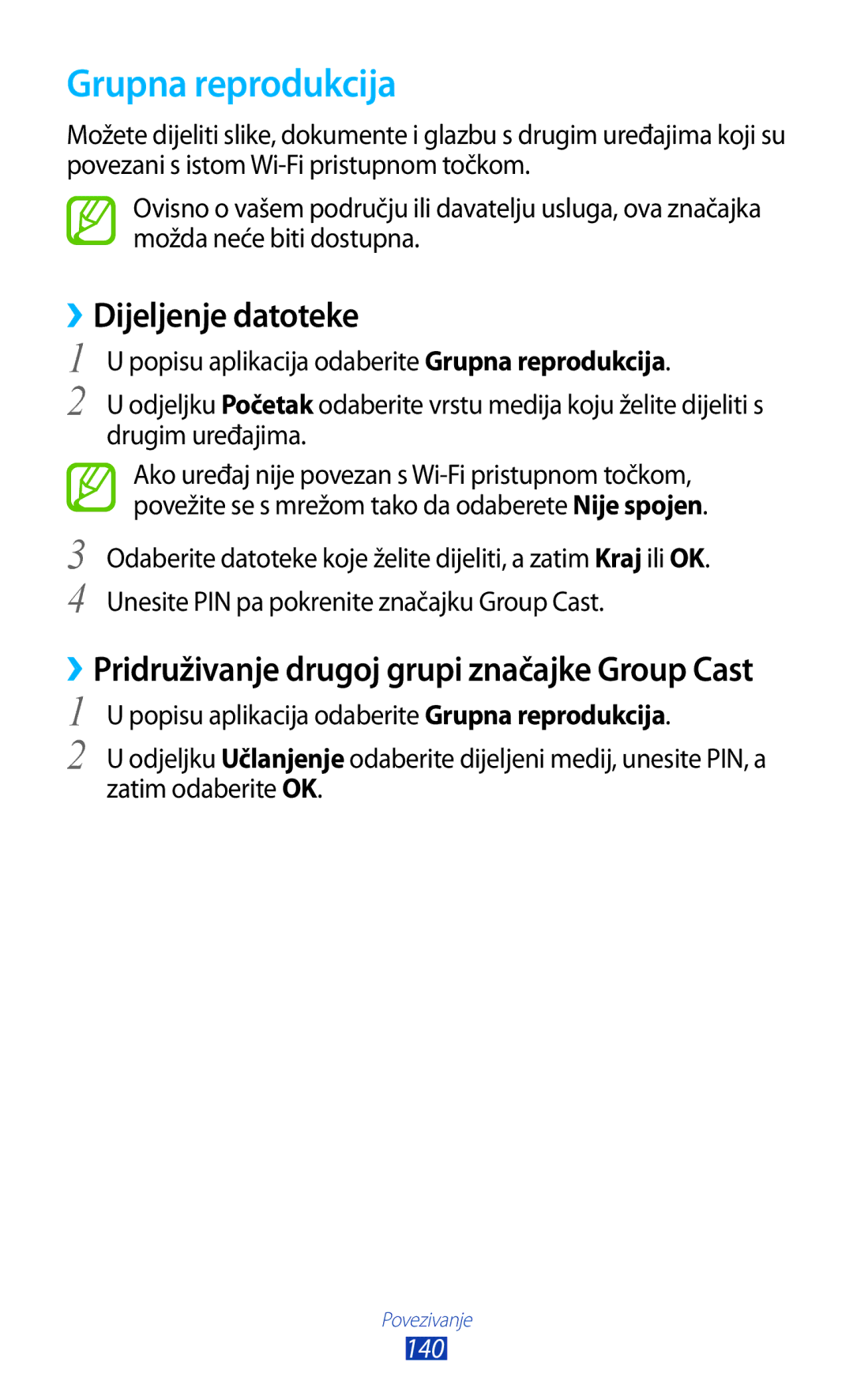 Samsung GT-N8000EAASMO, GT-N8000EAATRA, GT-N8000EAACMF, GT-N8000EAAVIP manual Grupna reprodukcija, 140 