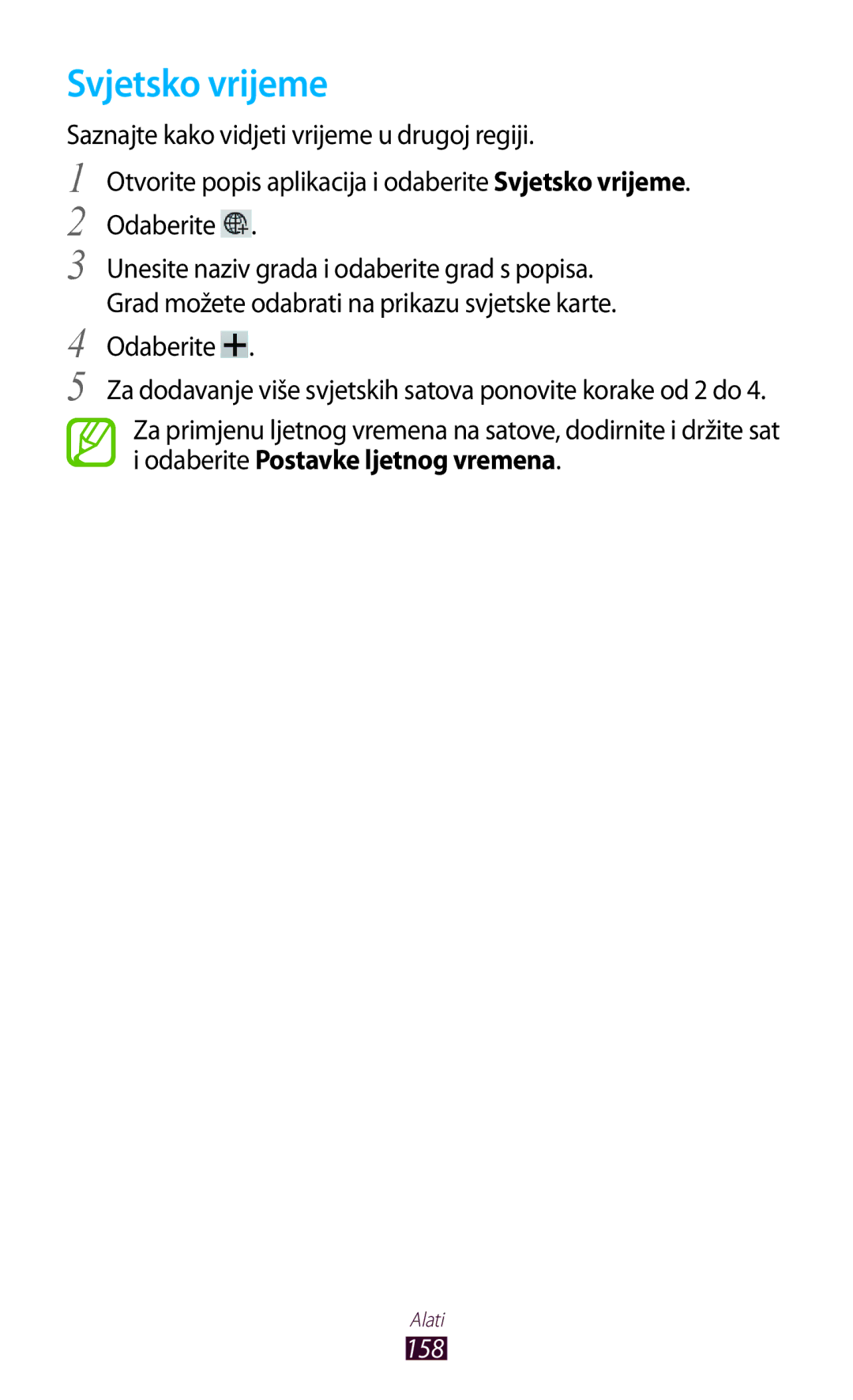 Samsung GT-N8000EAACMF, GT-N8000EAASMO, GT-N8000EAATRA, GT-N8000EAAVIP manual Svjetsko vrijeme, 158 