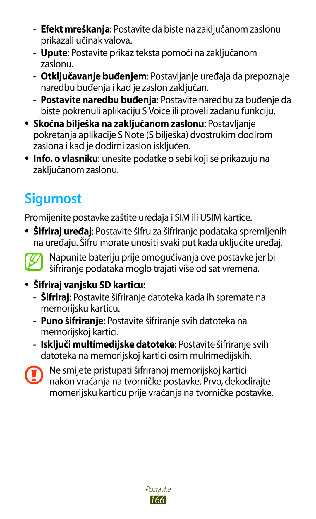 Samsung GT-N8000EAACMF Sigurnost, Promijenite postavke zaštite uređaja i SIM ili Usim kartice, Šifriraj vanjsku SD karticu 