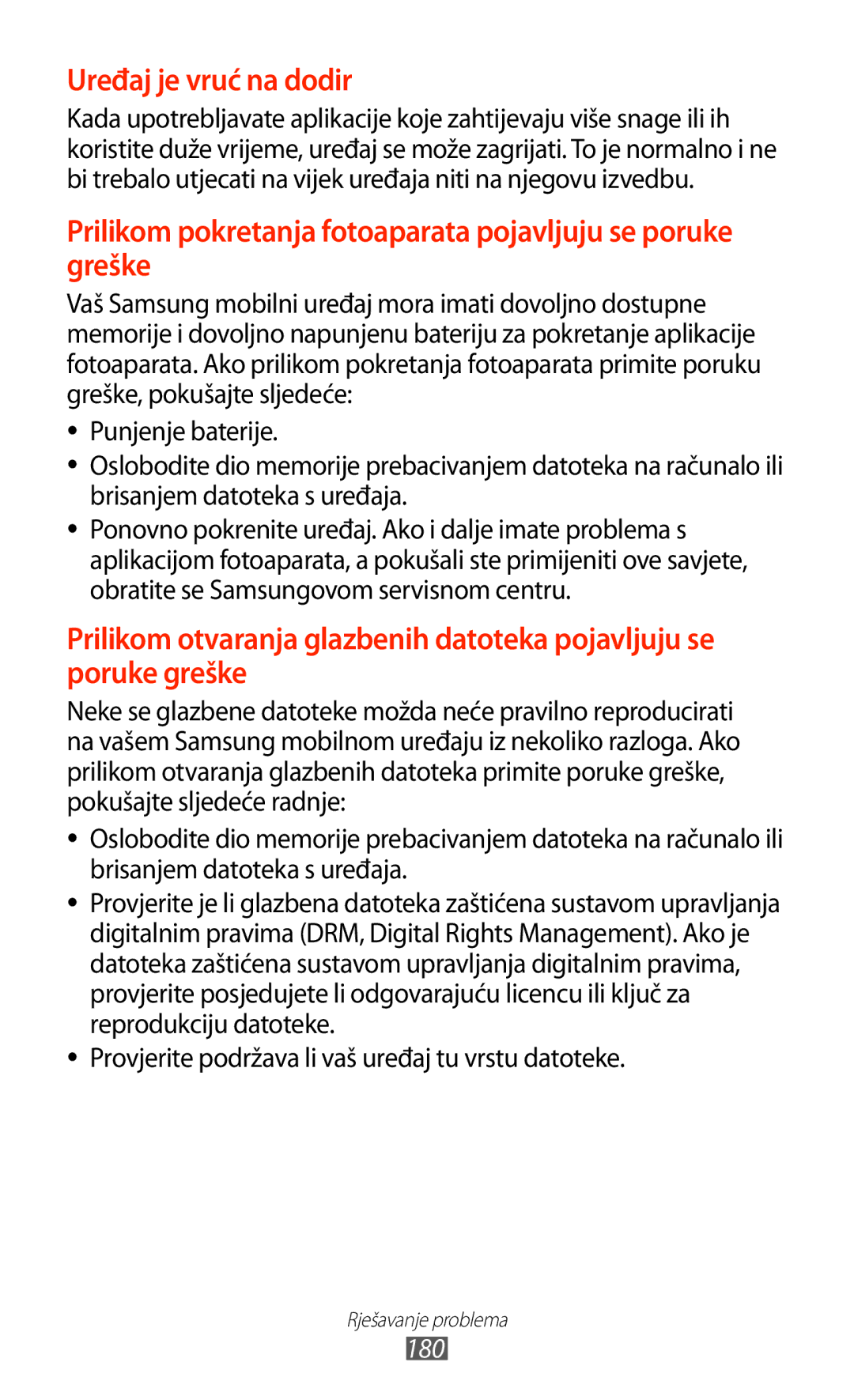 Samsung GT-N8000EAASMO, GT-N8000EAATRA, GT-N8000EAACMF, GT-N8000EAAVIP manual Uređaj je vruć na dodir, 180 