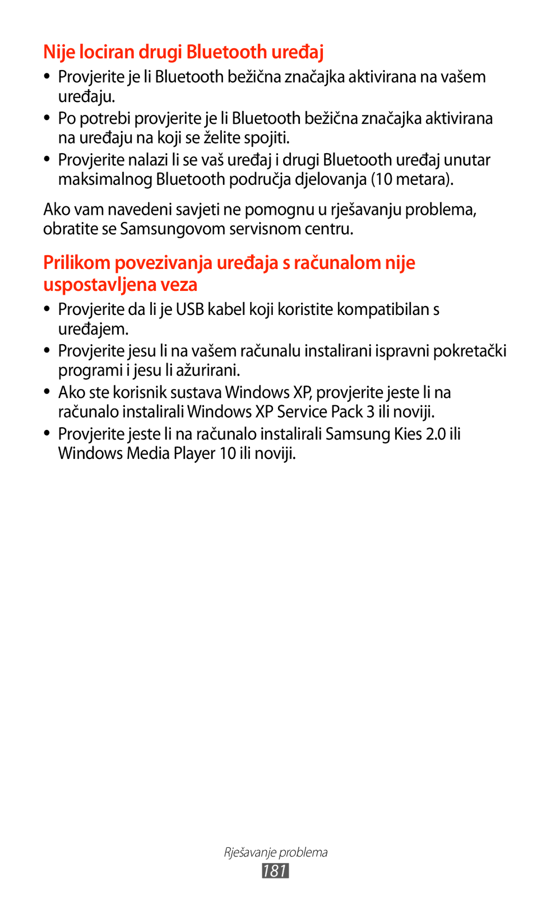 Samsung GT-N8000EAATRA, GT-N8000EAASMO, GT-N8000EAACMF, GT-N8000EAAVIP manual Nije lociran drugi Bluetooth uređaj, 181 