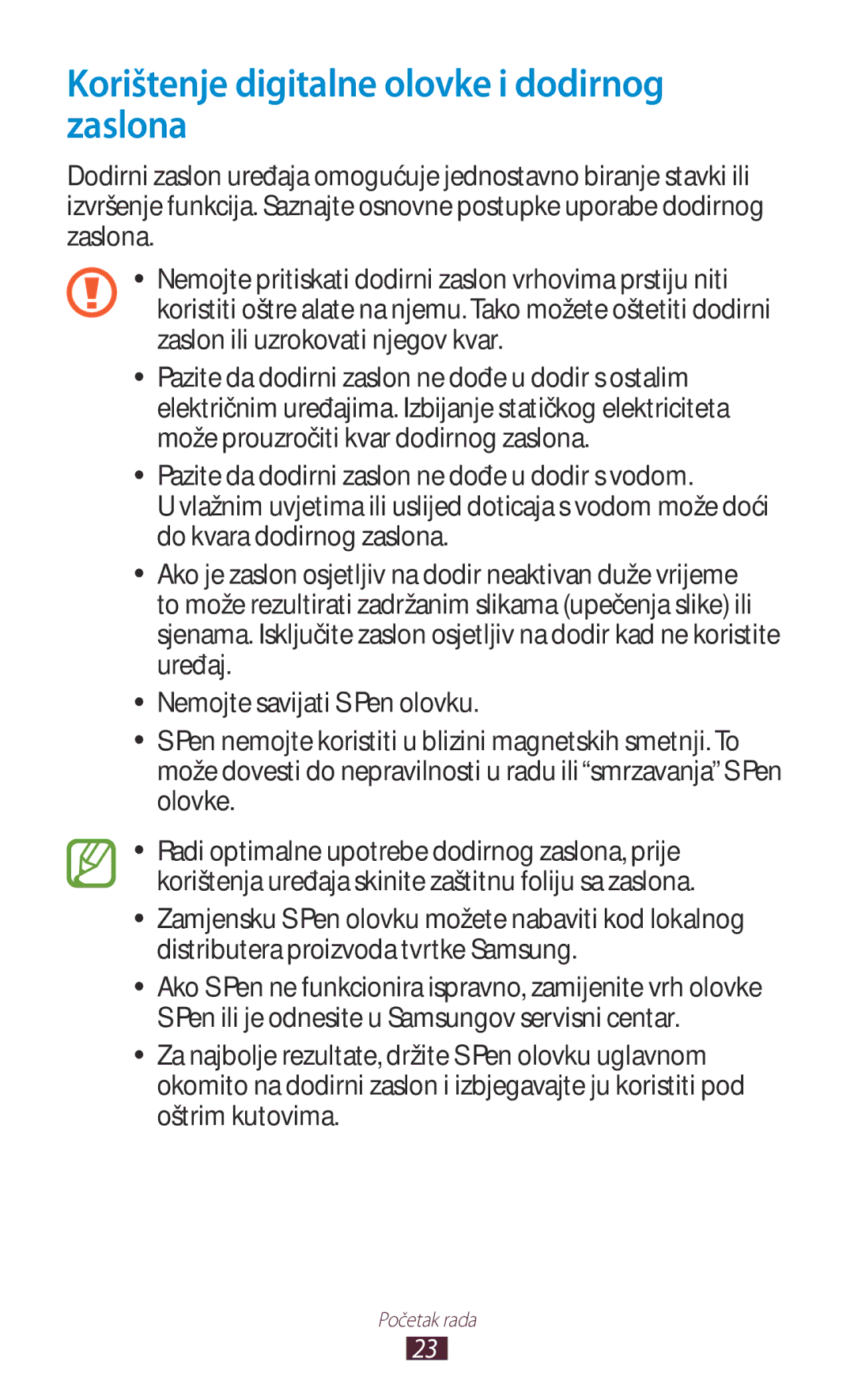 Samsung GT-N8000EAAVIP, GT-N8000EAASMO, GT-N8000EAATRA, GT-N8000EAACMF manual Korištenje digitalne olovke i dodirnog zaslona 