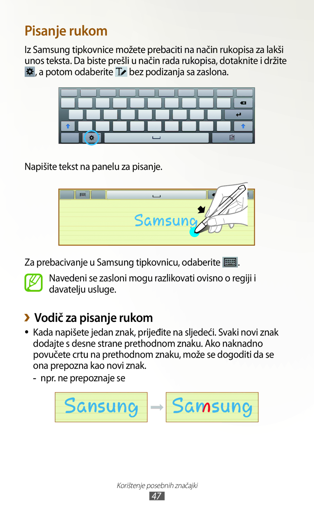 Samsung GT-N8000EAAVIP, GT-N8000EAASMO, GT-N8000EAATRA, GT-N8000EAACMF manual Pisanje rukom, ››Vodič za pisanje rukom 