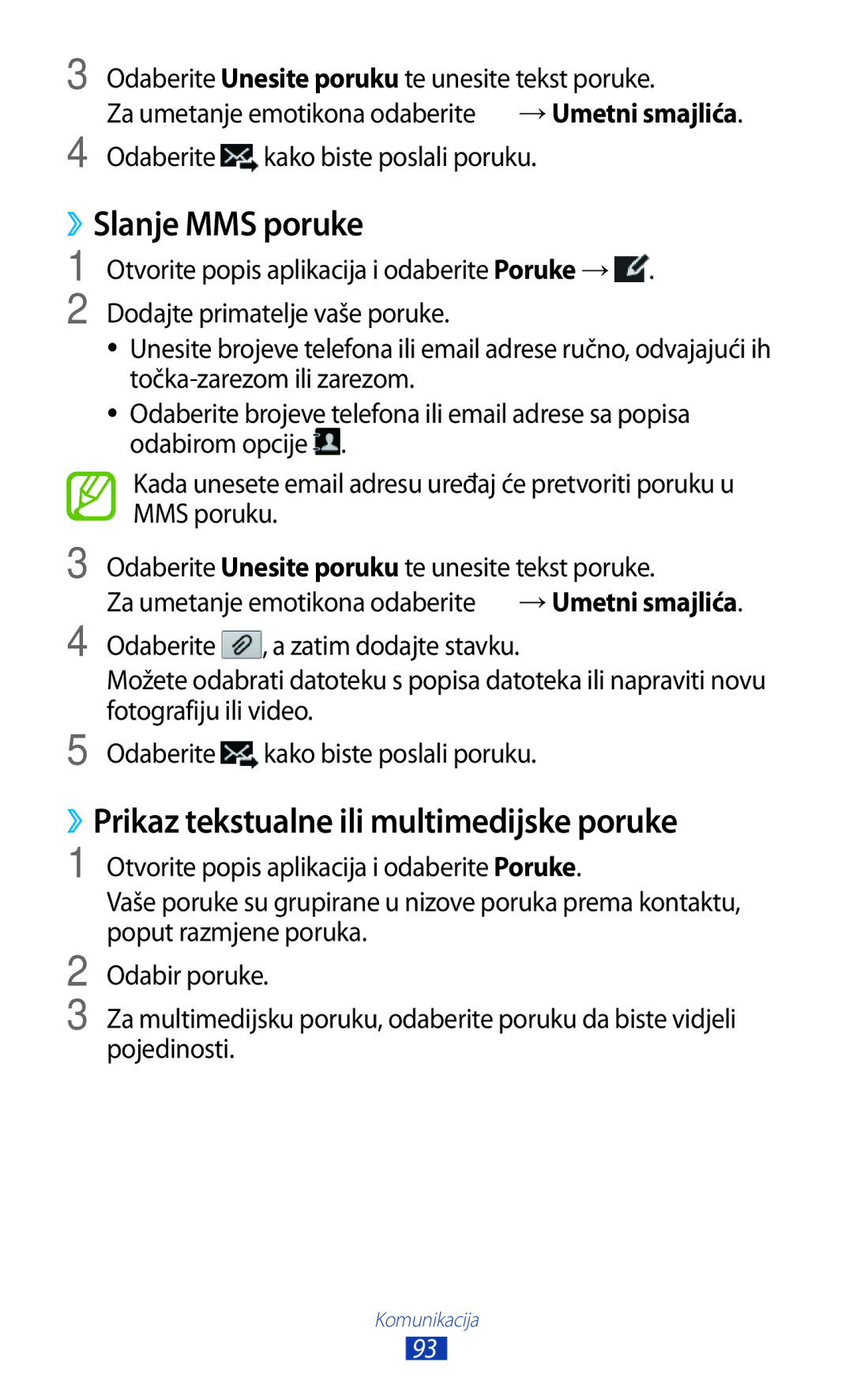 Samsung GT-N8000EAATRA, GT-N8000EAASMO, GT-N8000EAACMF ››Slanje MMS poruke, ››Prikaz tekstualne ili multimedijske poruke 