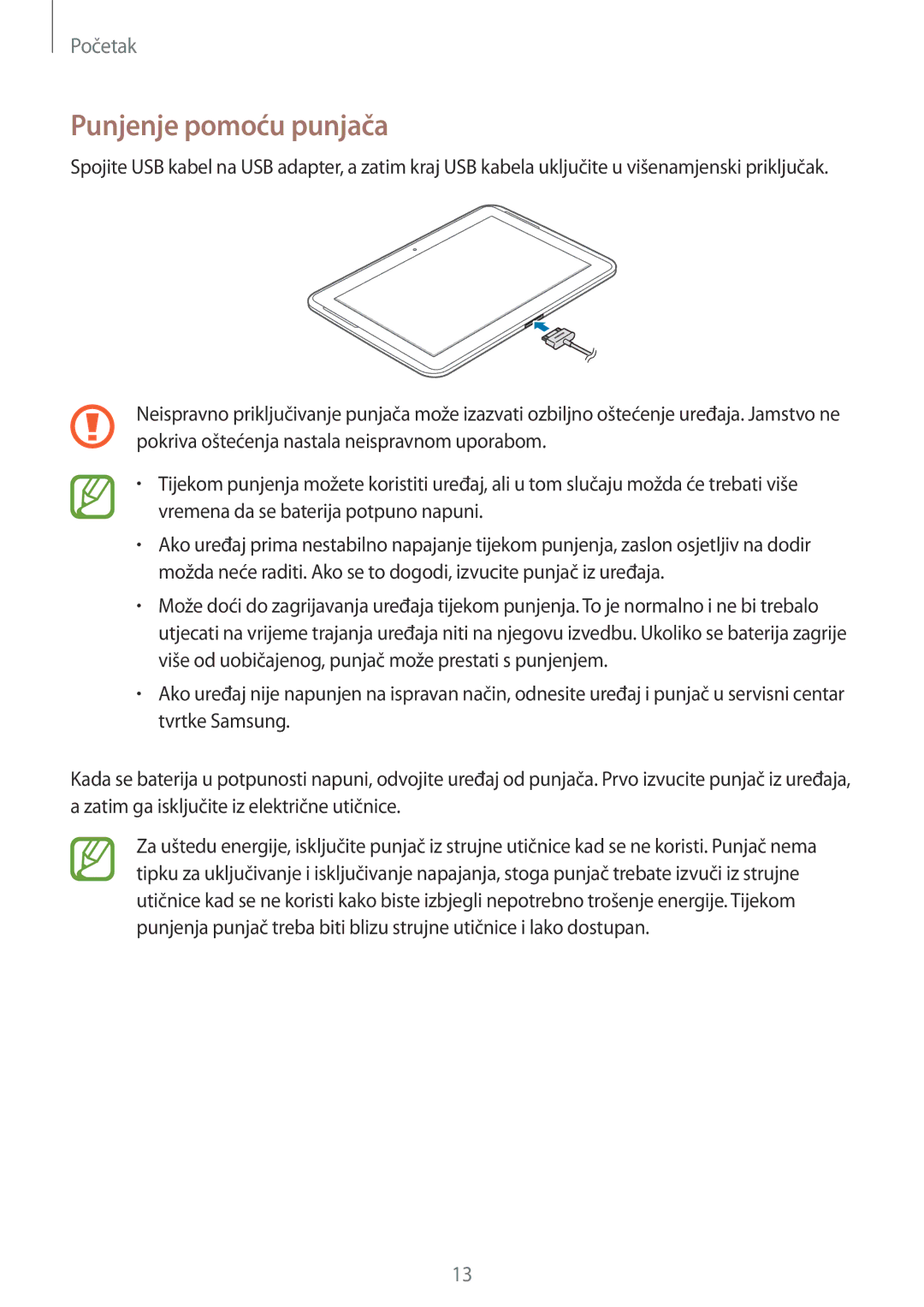 Samsung GT-N8000EAATRA, GT-N8000EAASMO, GT-N8000EAACMF, GT-N8000EAAVIP manual Punjenje pomoću punjača 