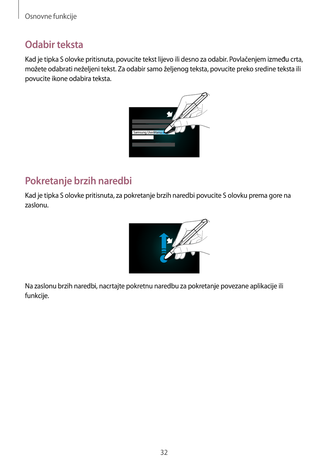 Samsung GT-N8000EAASMO, GT-N8000EAATRA, GT-N8000EAACMF, GT-N8000EAAVIP manual Odabir teksta, Pokretanje brzih naredbi 