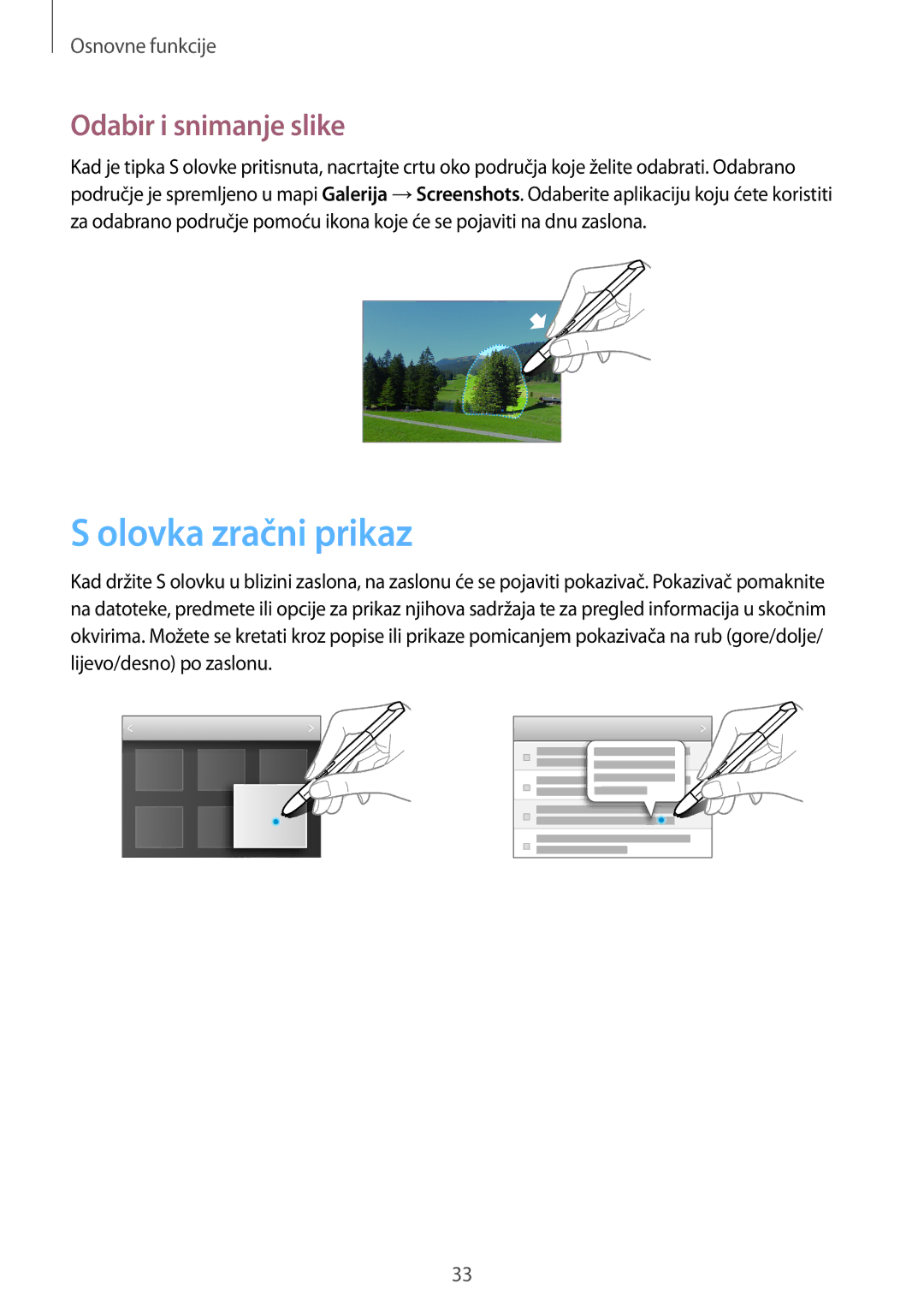 Samsung GT-N8000EAATRA, GT-N8000EAASMO, GT-N8000EAACMF, GT-N8000EAAVIP manual Olovka zračni prikaz, Odabir i snimanje slike 