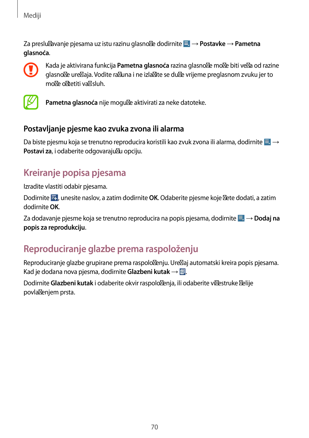 Samsung GT-N8000EAACMF manual Kreiranje popisa pjesama, Reproduciranje glazbe prema raspoloženju, Popis za reprodukciju 