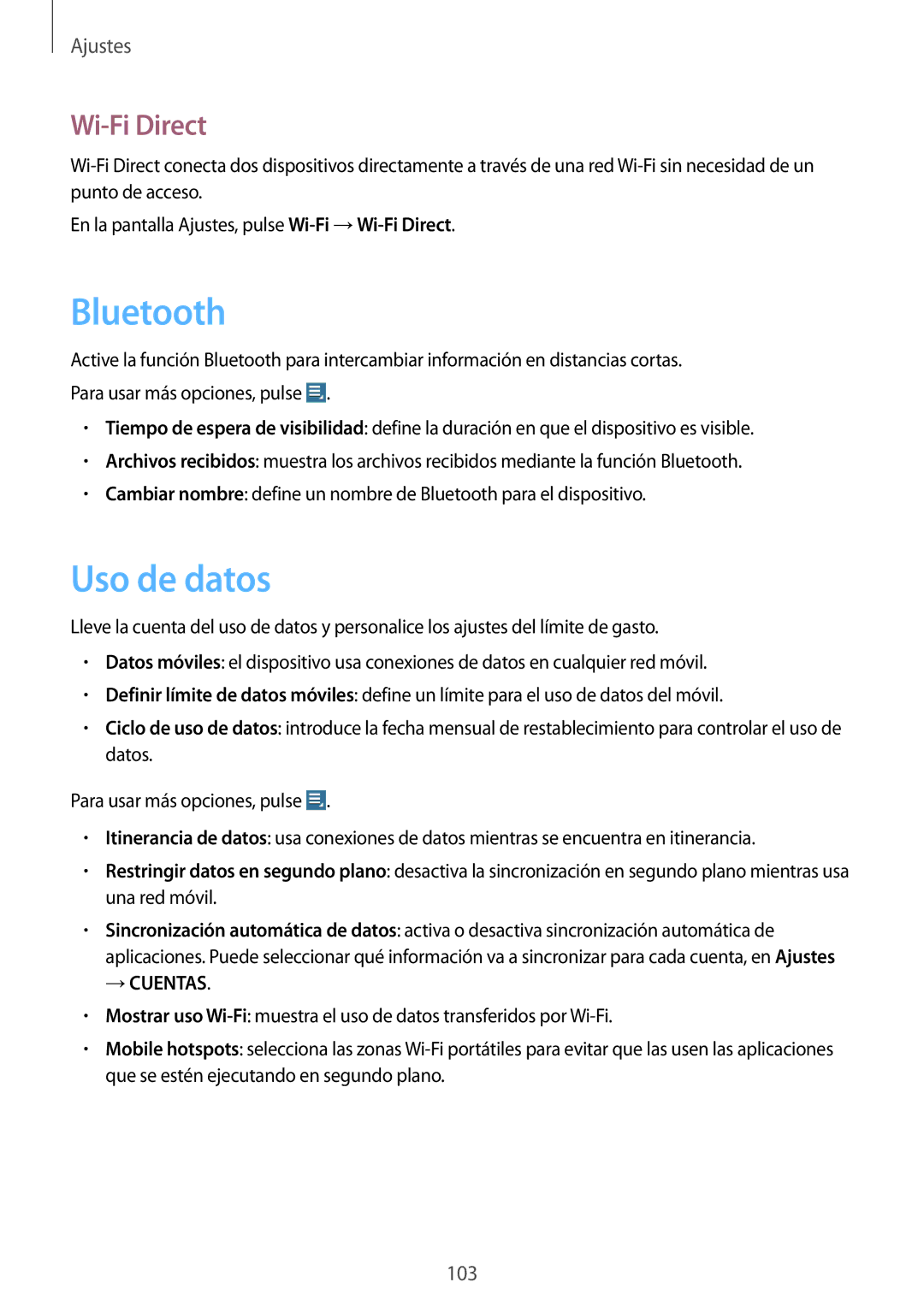 Samsung GT-N8000EAAATL, GT-N8000ZWAITV, GT-N8000EAEPHE, GT-N8000ZWEPHE, GT-N8000ZWXPHE manual Uso de datos, Wi-Fi Direct 