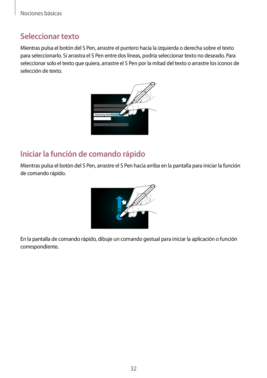 Samsung GT-N8000ZWAXEC, GT-N8000ZWAITV, GT-N8000EAEPHE manual Seleccionar texto, Iniciar la función de comando rápido 