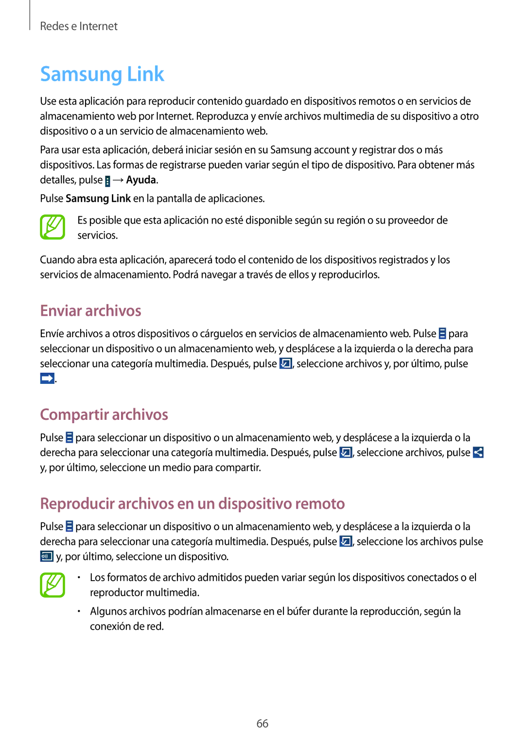Samsung GT-N8000ZWAPHE Samsung Link, Enviar archivos, Compartir archivos, Reproducir archivos en un dispositivo remoto 