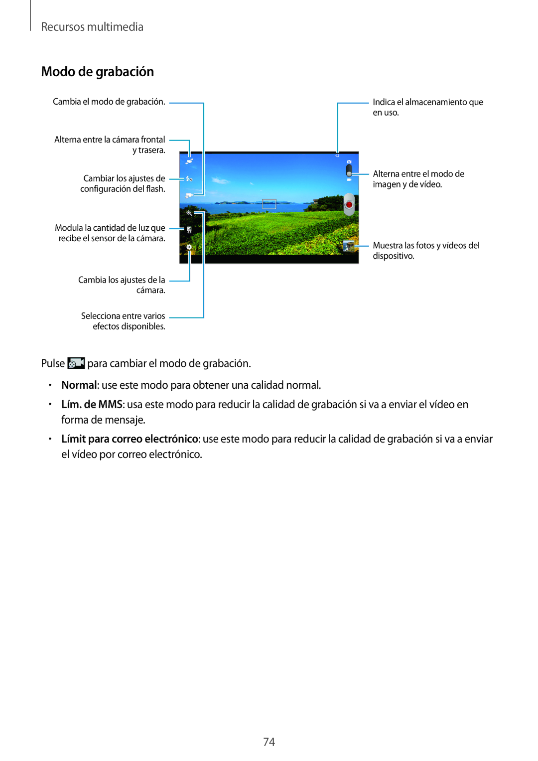 Samsung GT-N8000ZWEPHE, GT-N8000ZWAITV, GT-N8000EAEPHE, GT-N8000ZWXPHE manual Modo de grabación, Cambia el modo de grabación 