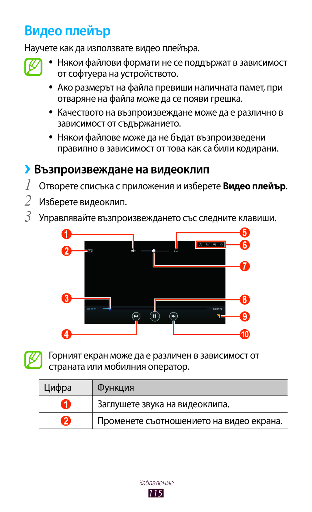 Samsung GT-N8000ZWAGBL, GT-N8000ZWAMTL, GT-N8000EAABGL, GT-N8000ZWABGL Видео плейър, ››Възпроизвеждане на видеоклип, 115 