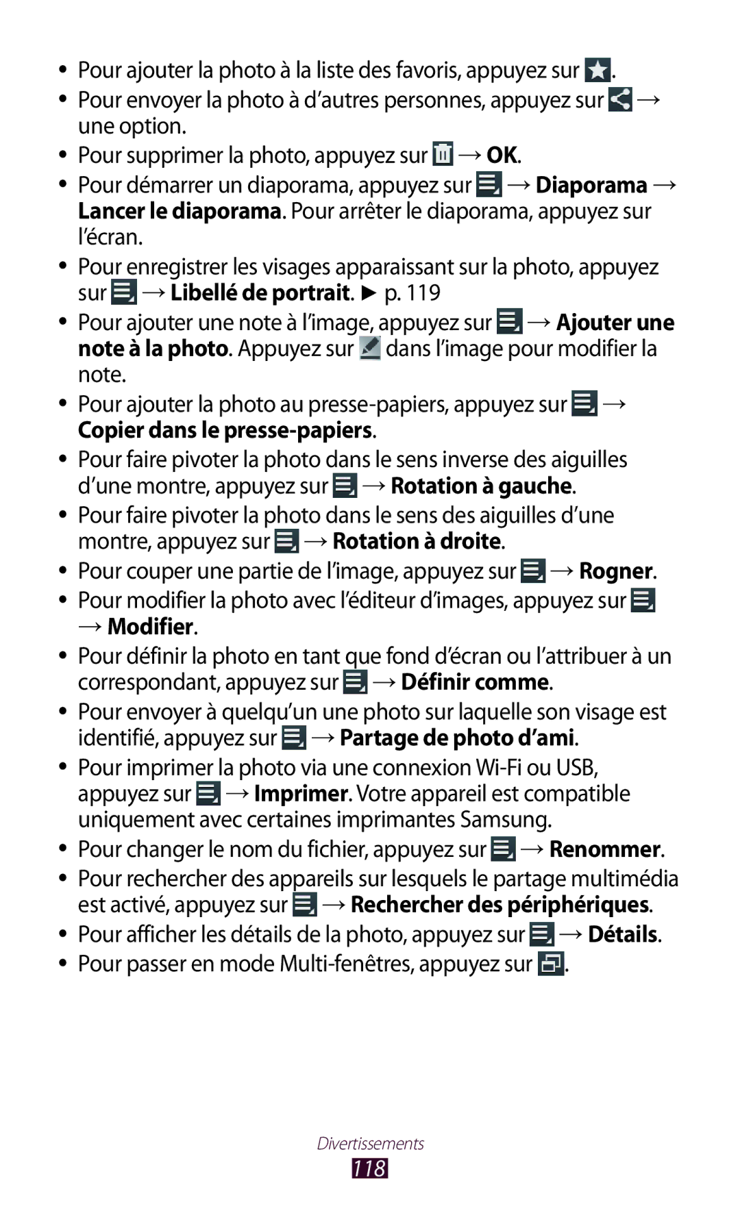 Samsung GT-N8000ZWABGL, GT-N8000ZWAMTL, GT-N8000EAABGL → Modifier, Pour changer le nom du fichier, appuyez sur →Renommer 